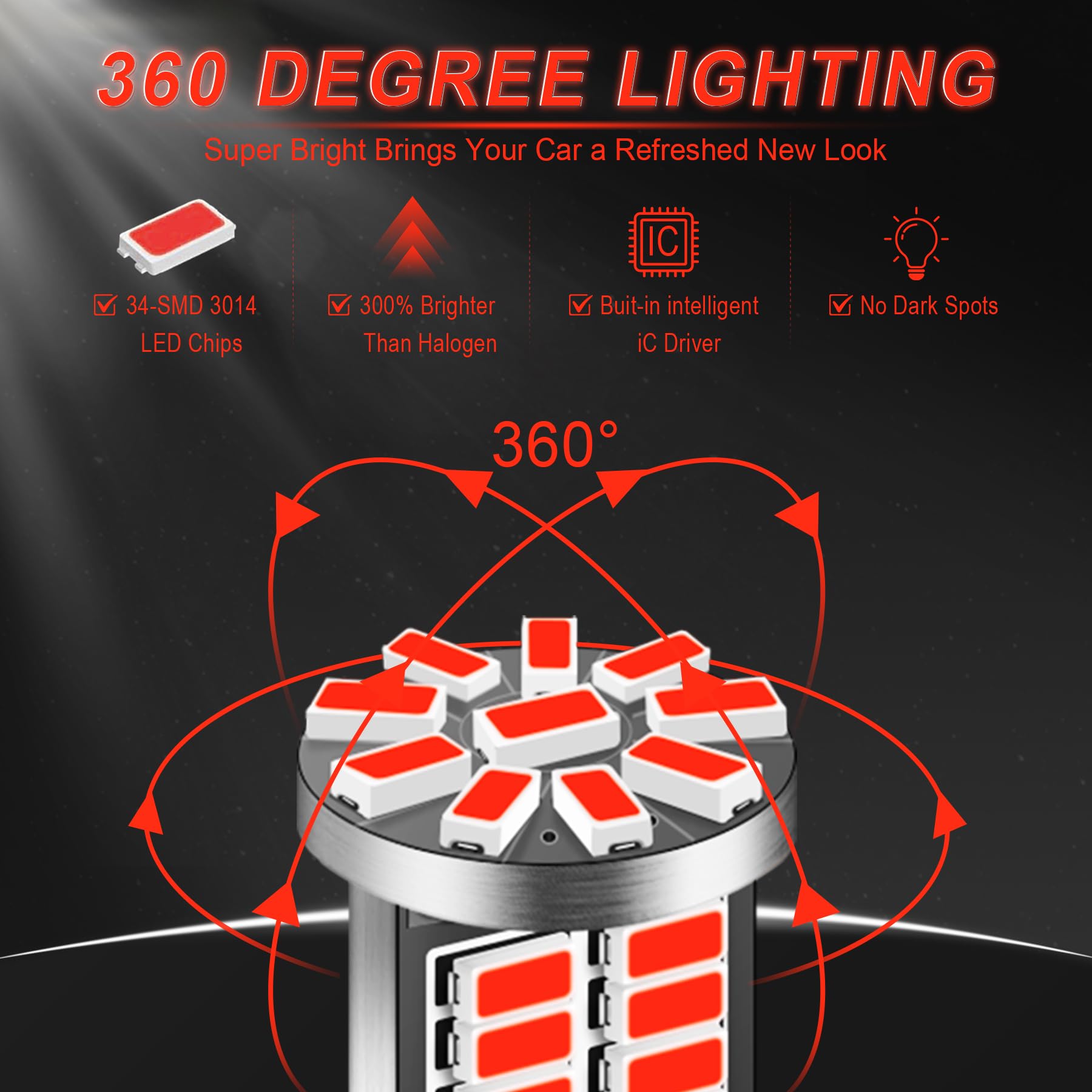 iFunyLED 10Pcs 194 T10 168 2825 LED Bulbs - Super Bright SMD Chipsets for Car Interior Lights - Brilliant Red