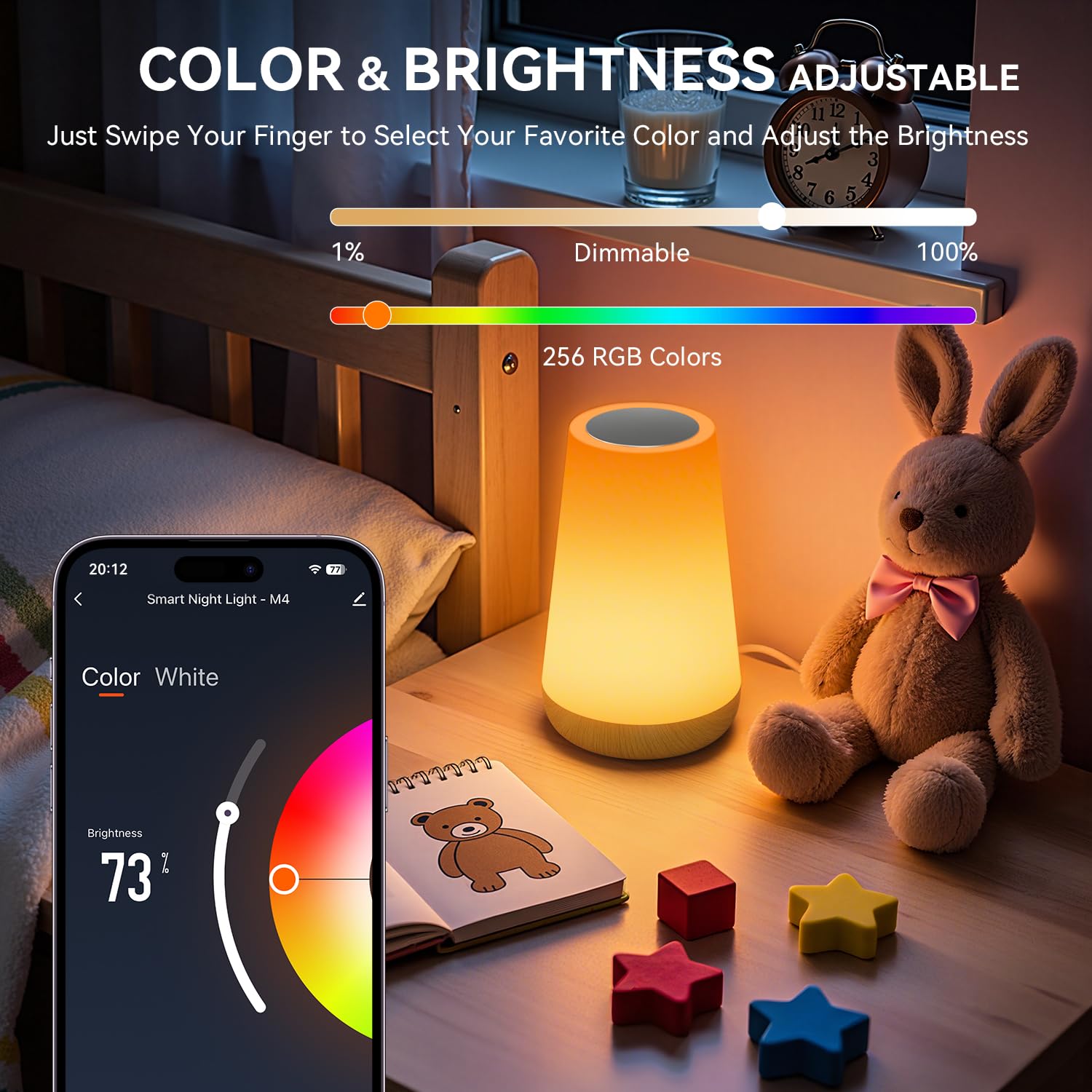 Auxmir Smart Table Lamp, Dimmable Nursery Night Light For Baby Work With App/Voice Control, Led Lamp With Music Sync And 100+ Sc