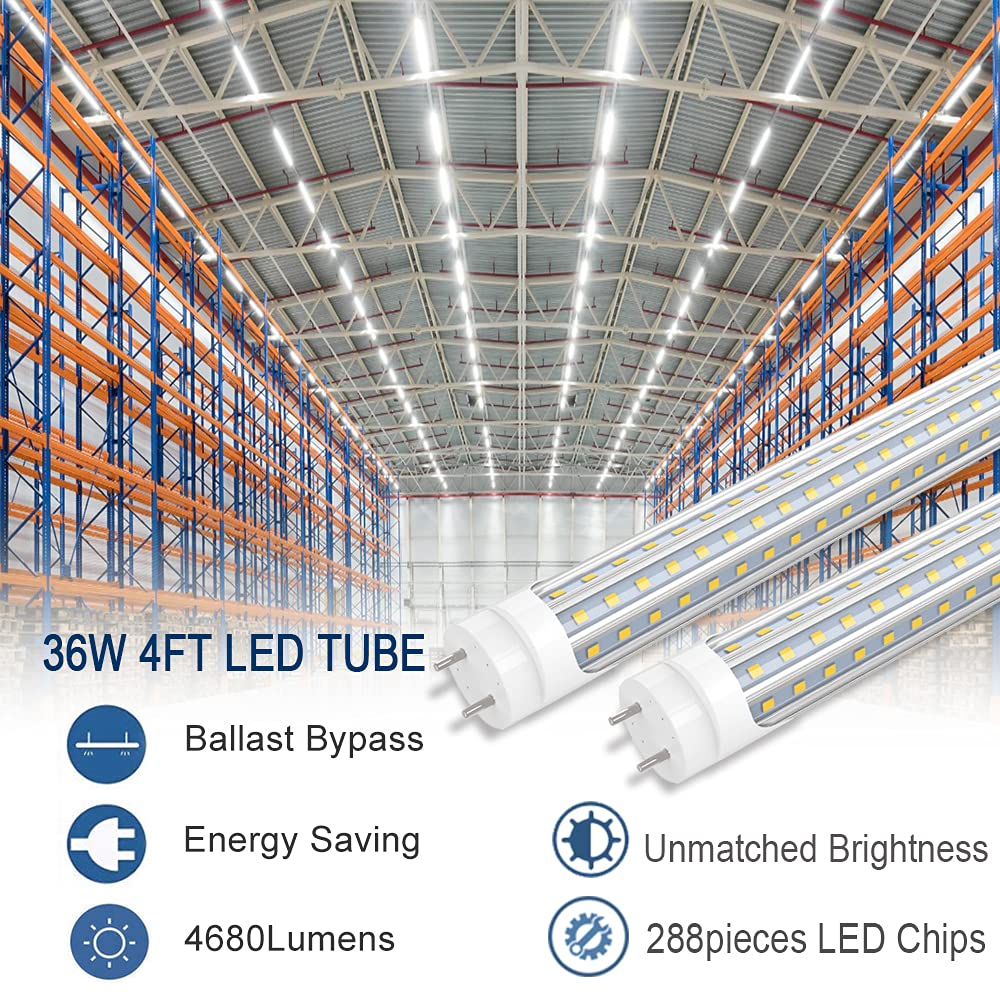 SHOPLED T8 LED Bulbs 4FT, 36W, Cool White, Type B, D-Shaped, Double Ended Power, 4 Pack, Model SWT82436A4120