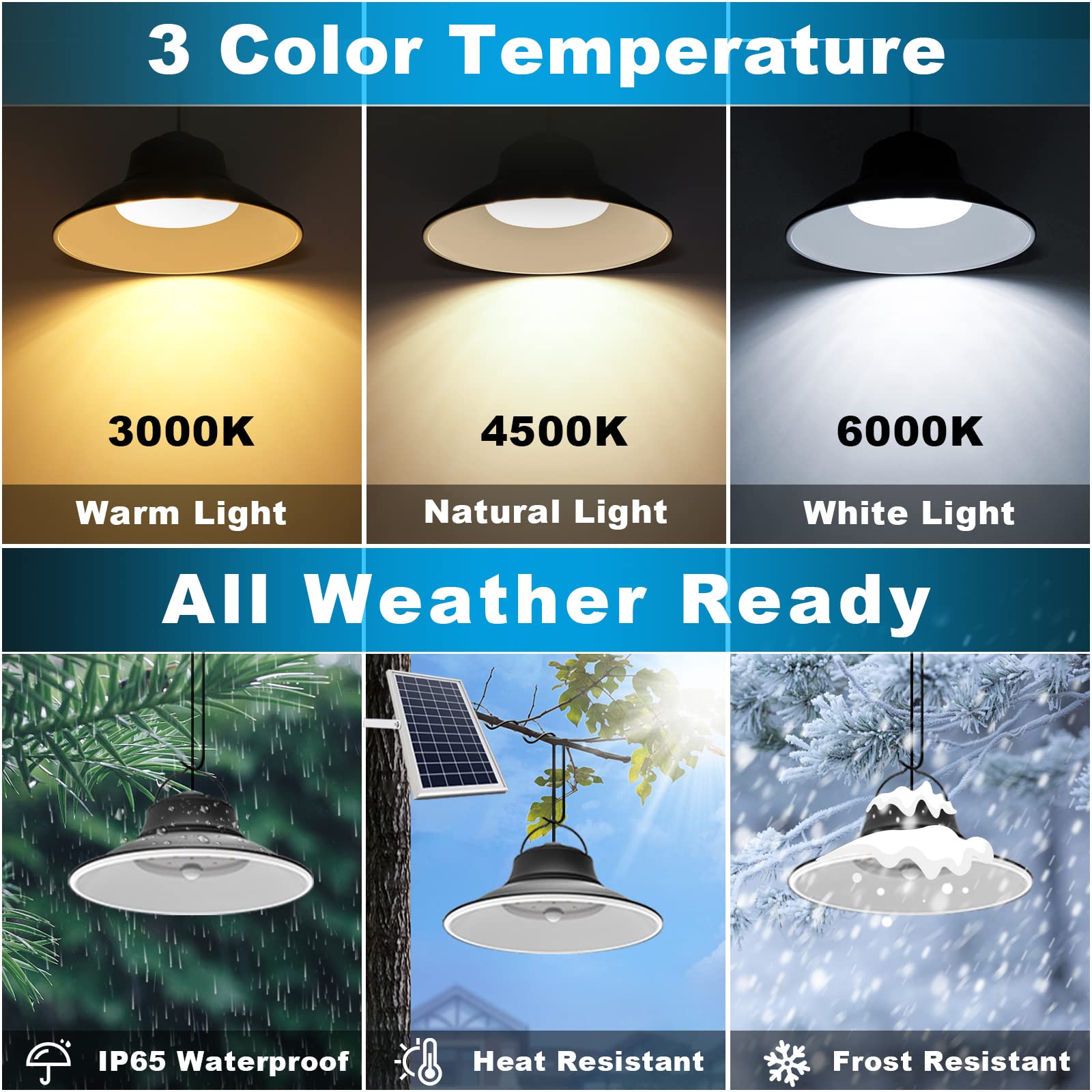 NIORSUN Solar Pendant Light, Motion Sensor, Dimmable, 2-Pack, 3000K/4500K/6000K, Aluminum, IP65 Waterproof, Model LH-TF