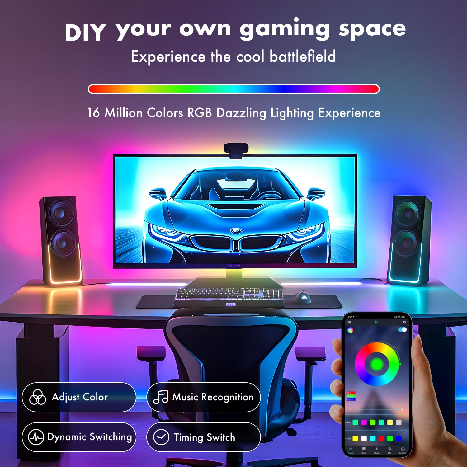 Dtqj Tv Led Backlight, Rgb Tv Backlight For 60-70 Inch Tvs,Smart App Remote Control, Music Sync Color Changing Strip Lights,For
