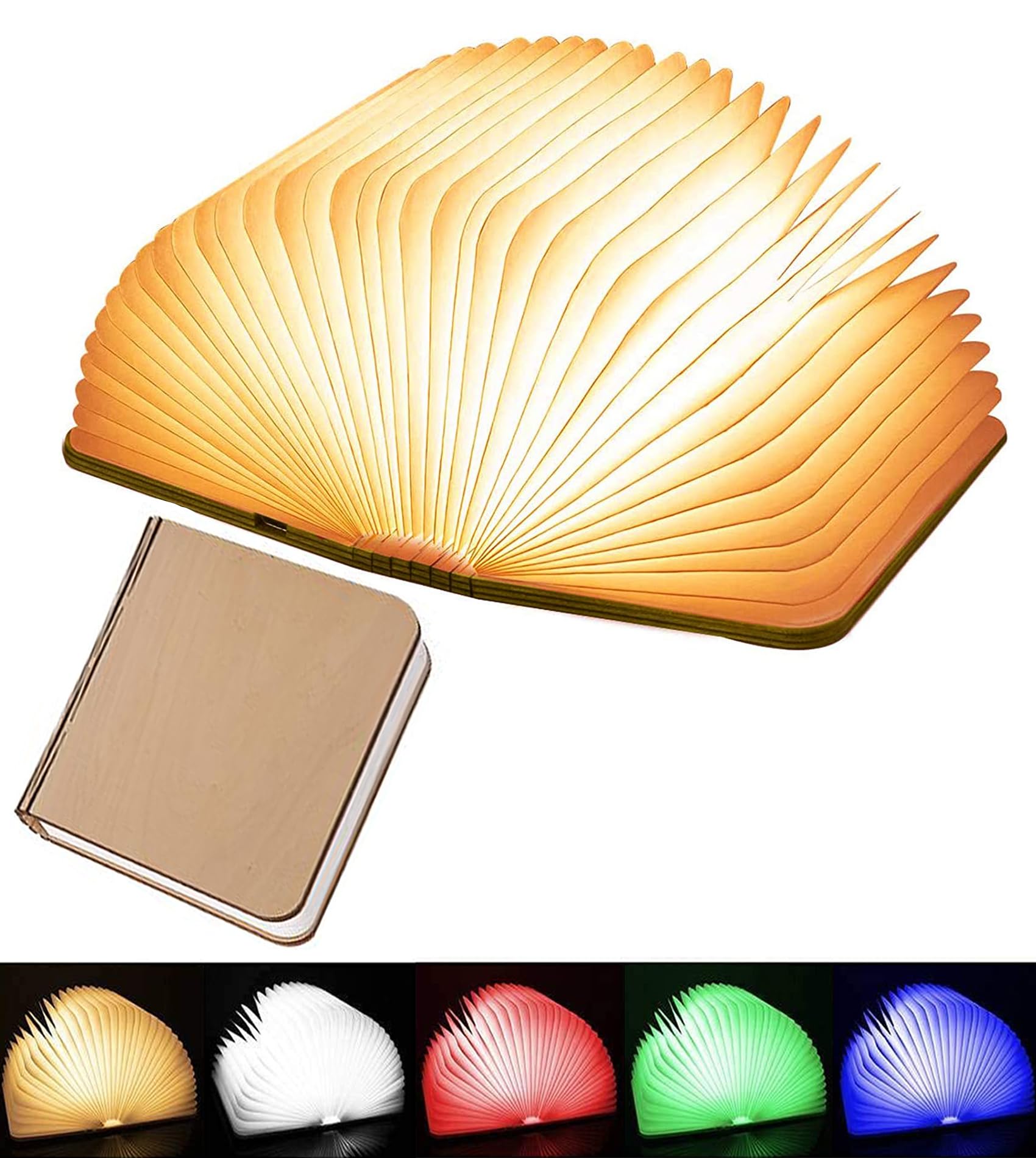 Tiuredx Wooden Book Light, LED Night Light, USB Rechargeable, Magnetic Folding, 5 Colors, Model Ti-T03, White Maple