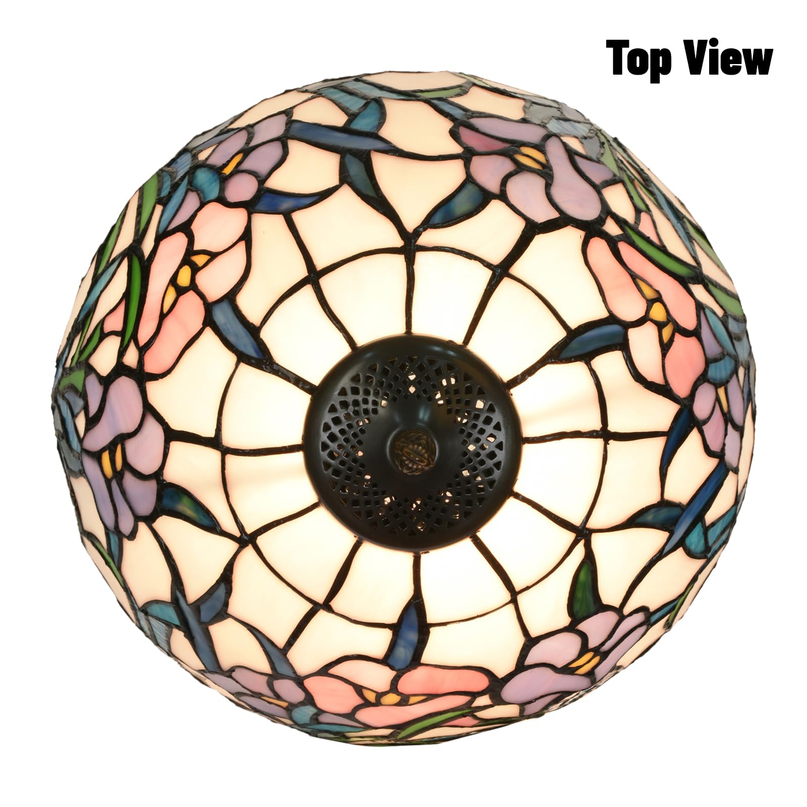 Homebeauty Tl0005 Tiffany Table Lamp Bedside Stained Glass Lamp Spring Floral Design Reading Desk Light 12X21.5 Inches For Bedro