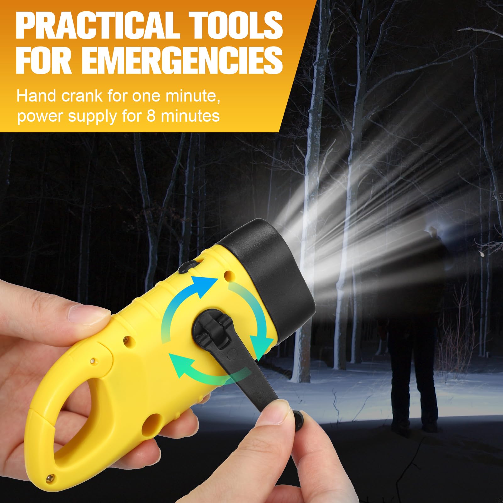 Mudder Hand Crank Solar Flashlights - 6 Pcs LED Emergency Lights for Camping, Hiking - Green & Yellow - Model CL-Mudder-4656