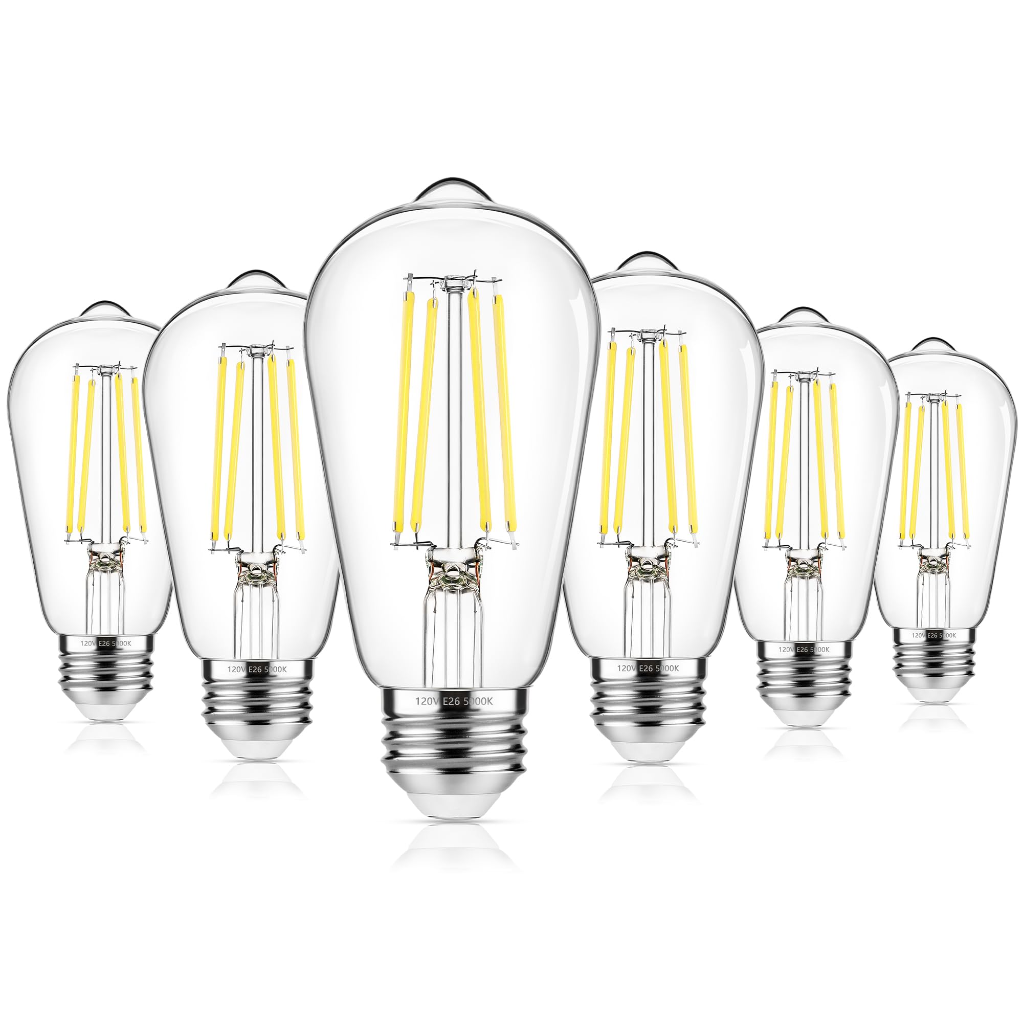 Asomst Vintage Led Edison Bulbs 60W Equivalent 850 Lumens, 6W Edison Light Bulb Daylight White 5000K, St58 Led Filament Bulb E26