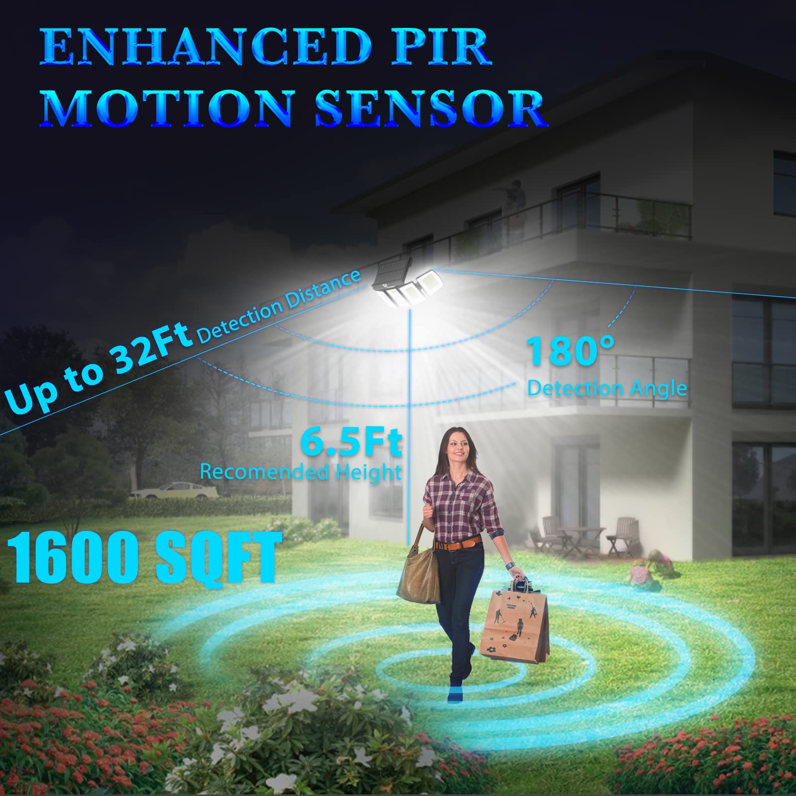 VENSSTNOR Solar Flood Lights - 7000K, 3000LM, 5 Levels Brightness, 3 Lighting Modes, 2400mAh, IP65 Waterproof, White,
