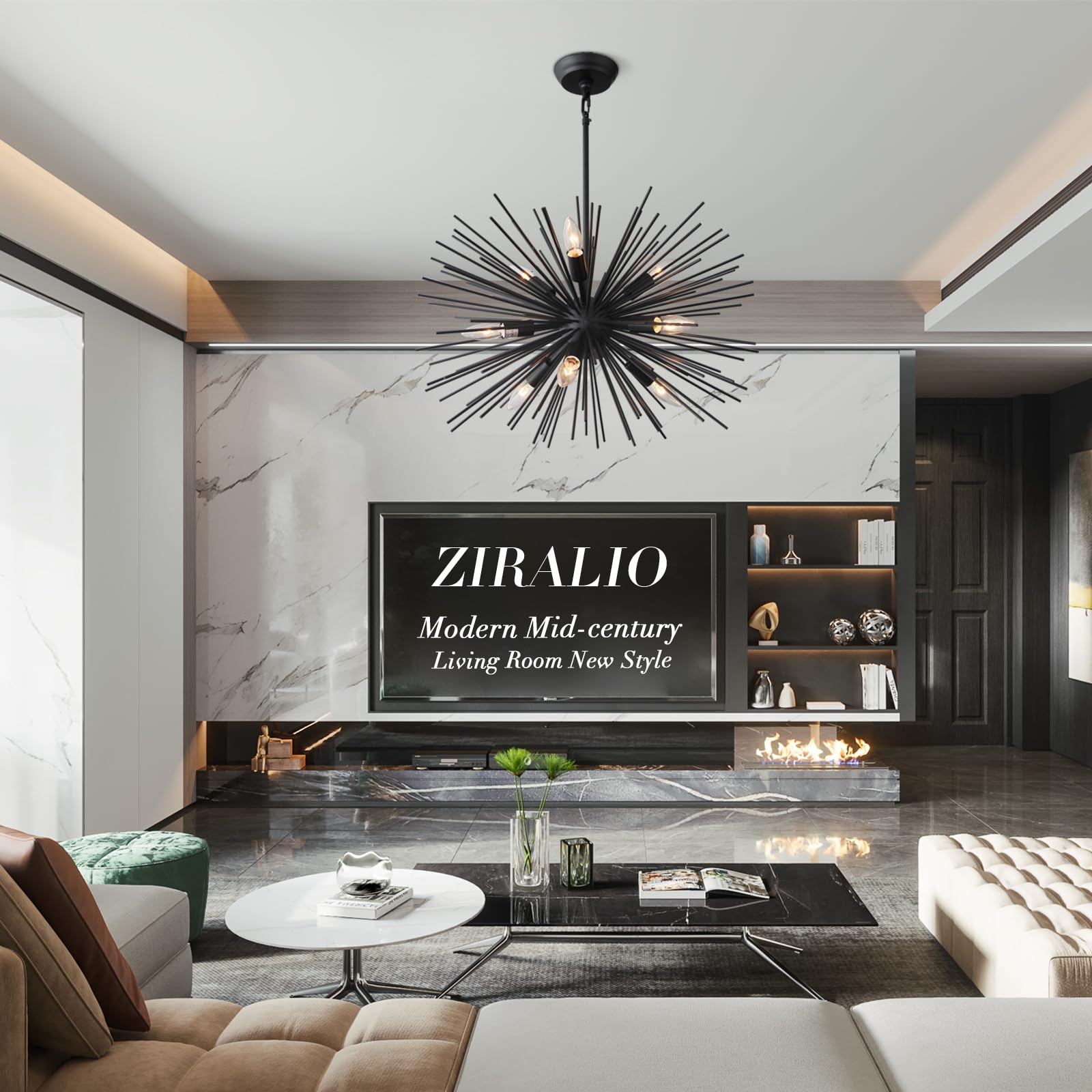 Ziralio Black Sputnik Chandelier Modern 9-Light Dining Room Chandelier Light Fixture For Living Room, Bedroom, Foyer, Kitchen, 24In 13Lb Solid Metal