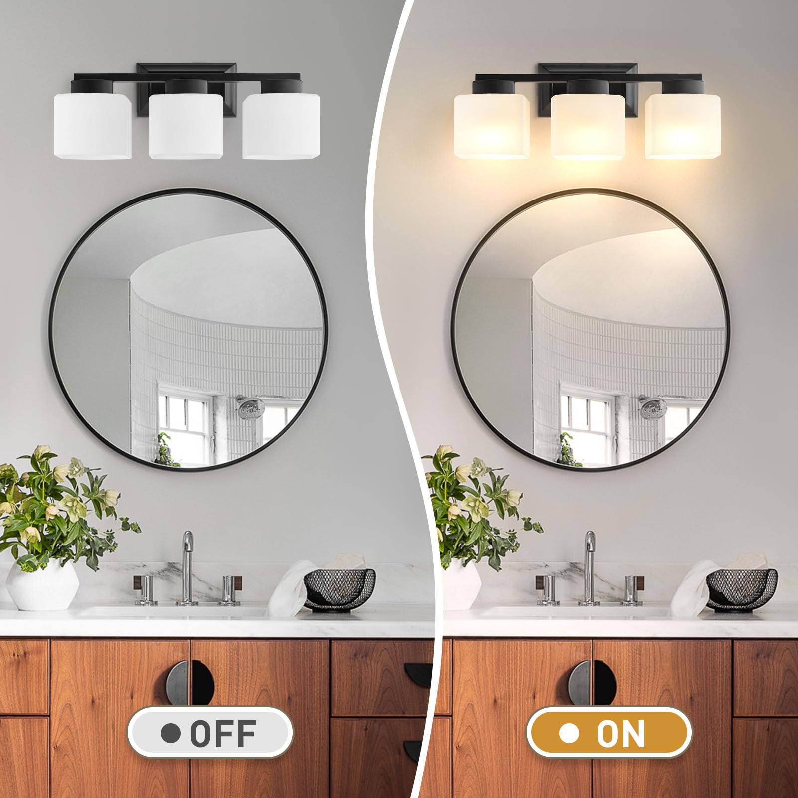 Ejiaxin 3-Light Bathroom Light Fixtures - Black Bathroom Vanity Lights With Frosted Glass Shade Modern Bathroom Lighting Fixtures Over Mirror - Wall Sconce Lamps For Bedroom Living Room Hallway