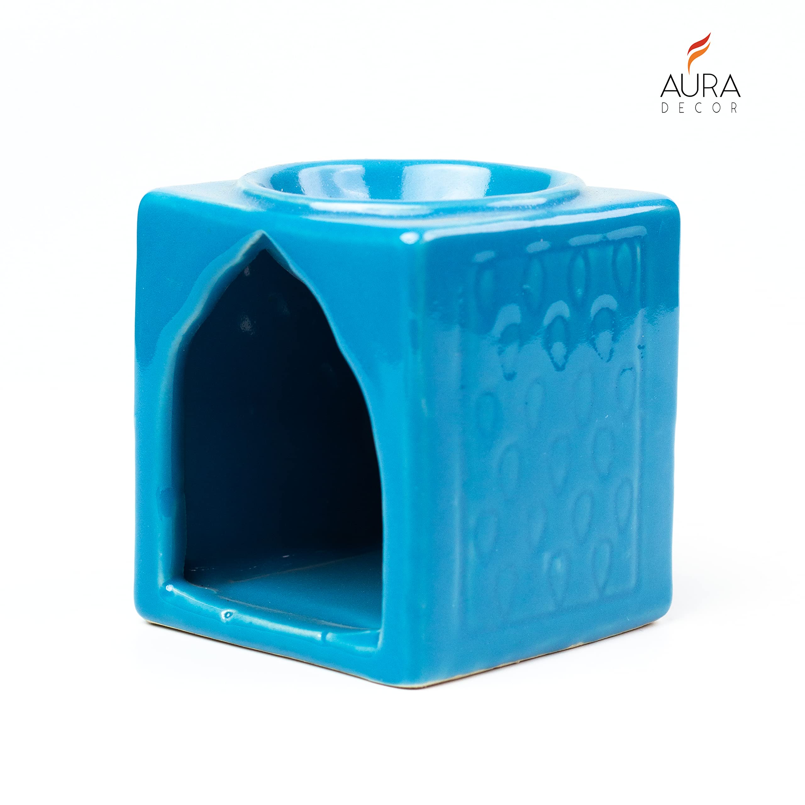 AuraDecor Handcrafted Small Ceramic Burner Square Shape with 1 T-Light Candle for Home Decorations (Aqua)