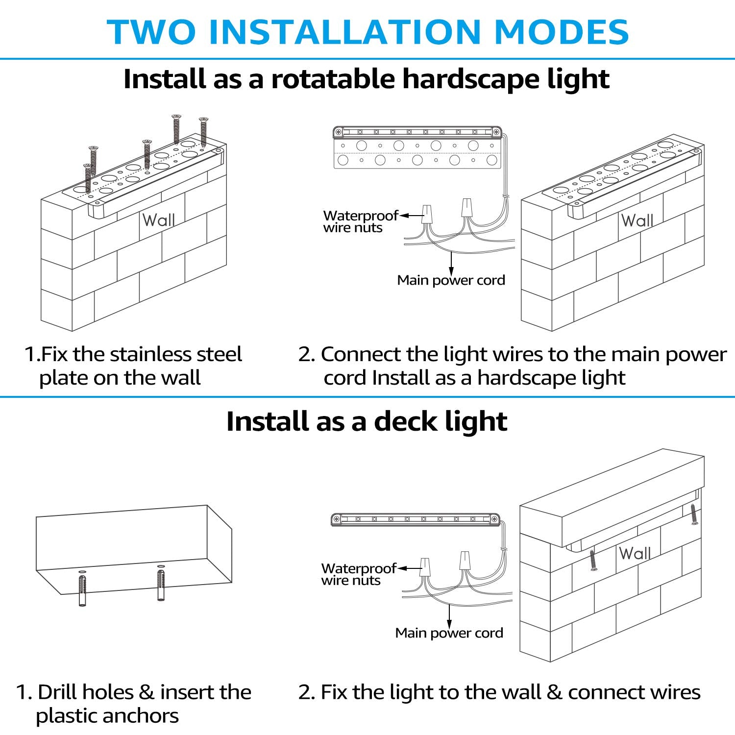 LEONLITE 12 Inch Dimmable LED Hardscape Lighting, 8-Pack, Die-Cast Aluminum, 5000K Daylight, Low Voltage, Model 30567