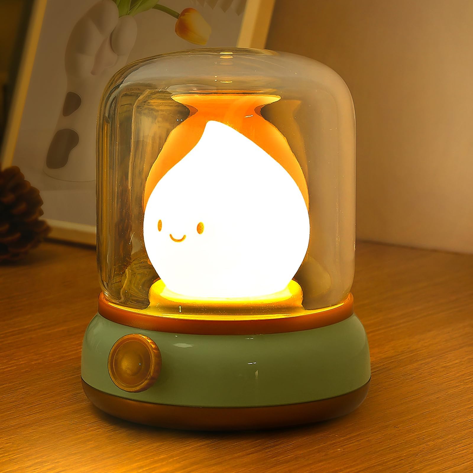 Ghost Campfire Night Light  Small Cute Desk Lamp  Dimmable Cordless Bedside Table Lamp  2 Modes Rechargebale Battery Oprated Warm Night Light For Bedroom/Kids/Baby Nursery  Vintage Ambient Lighting
