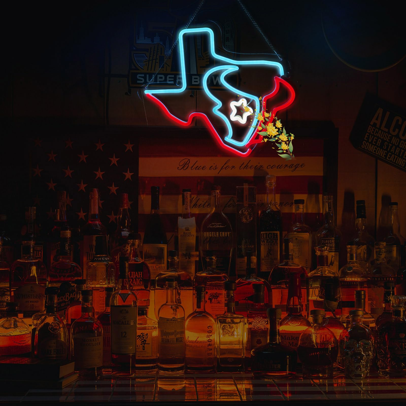 WanliNeon Texans Football Neon Sign, 17.5x15.6 In, Acrylic, Blue + Red + White, Ideal for Bar, Man Cave, Game Room Decor