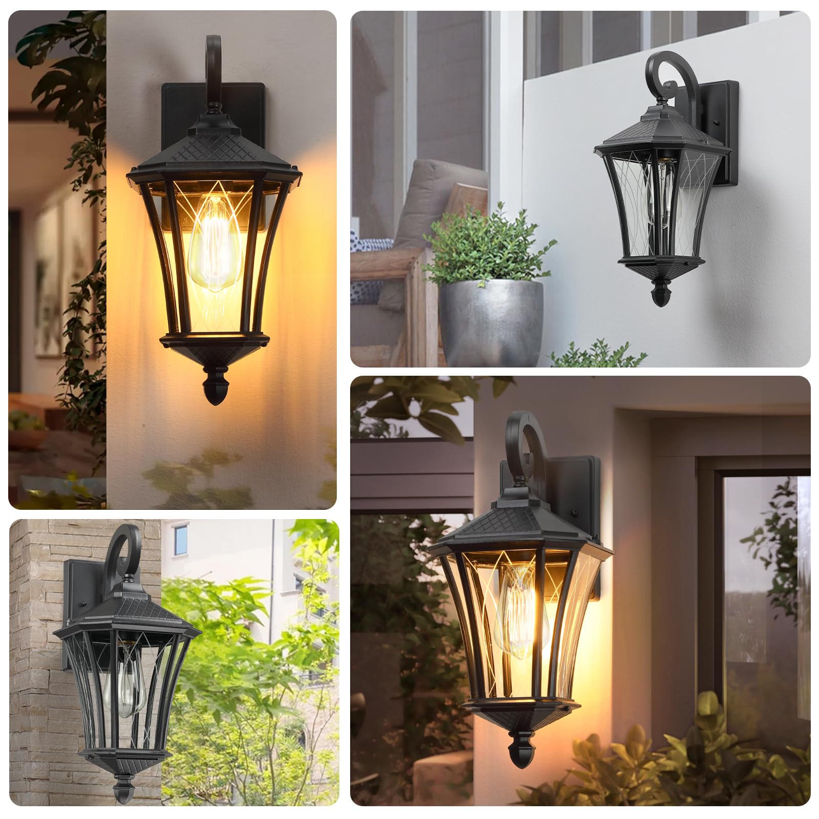 YSN Outdoor Wall Lights 16'' Black Metal Sconce Fixture, Waterproof, E26 Socket, 2 Pack, Model YSN-WL501-FT