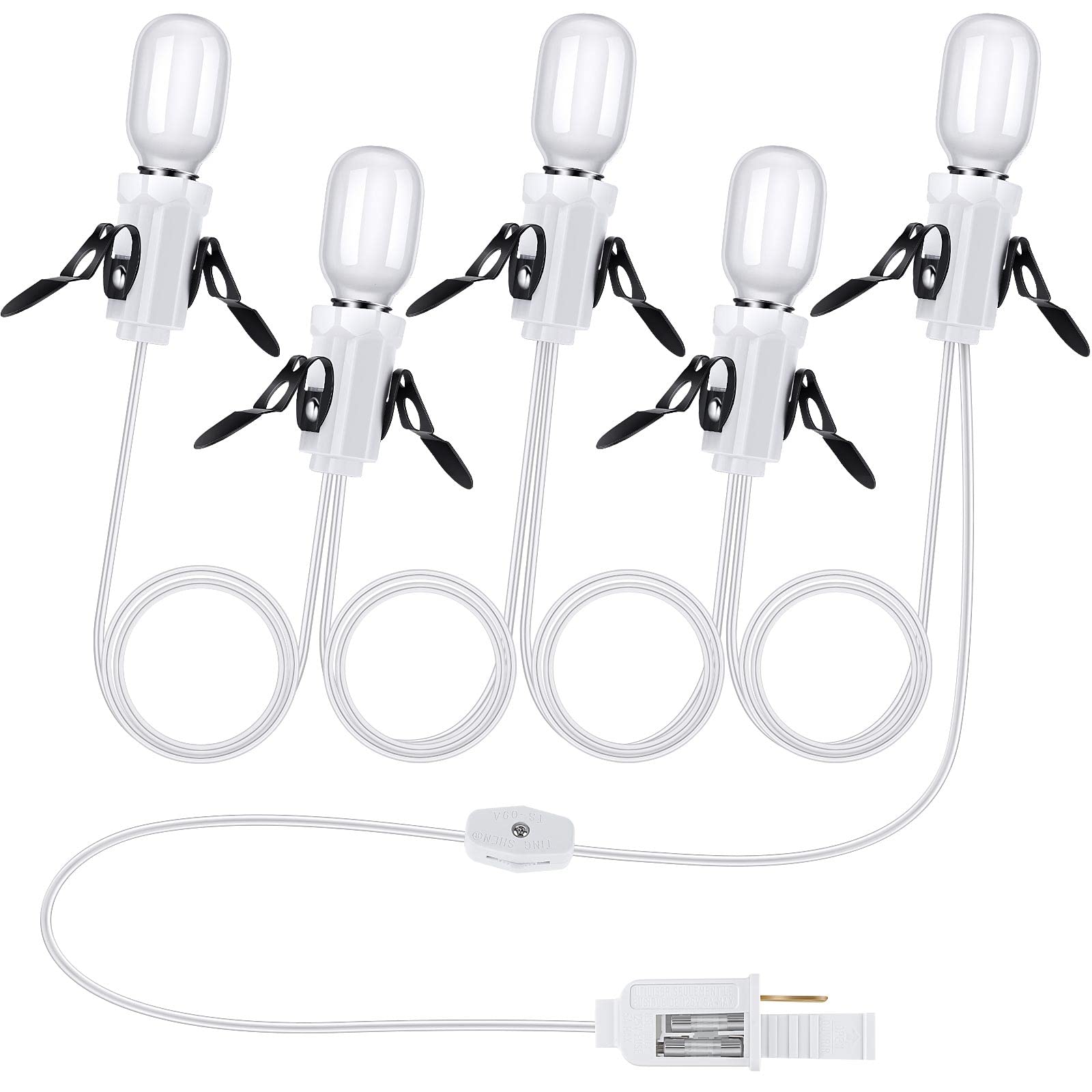 Leelosp LED Light Cord with 5 White Bulbs, 9.84 ft Christmas Village Light Kit, Plastic