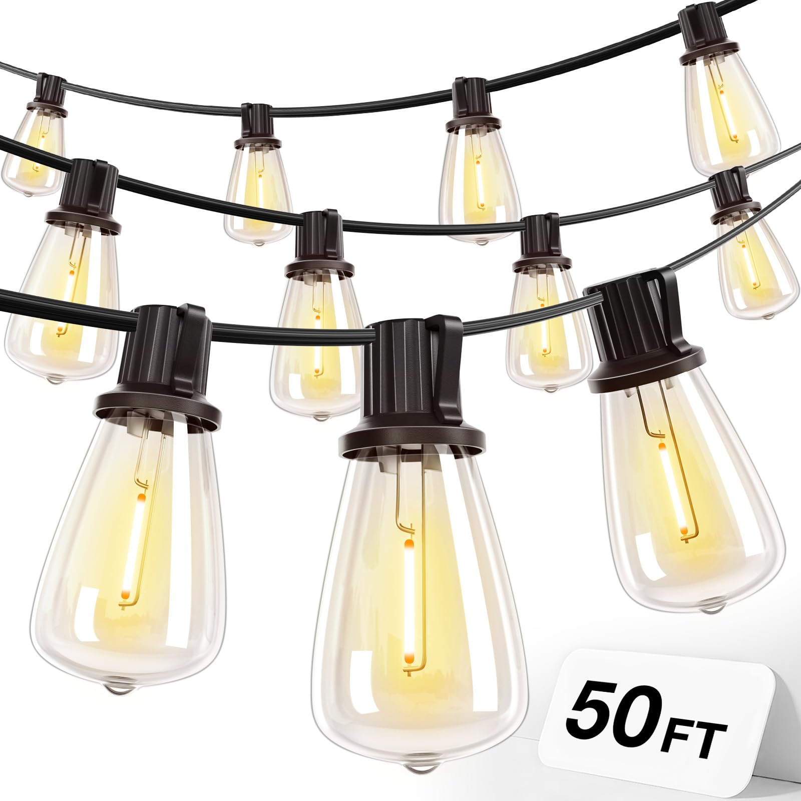 addlon 50FT LED Outdoor String Lights with 16 Shatterproof ST38 Bulbs, Commercial Grade Patio Lights, Vintage Outside Hanging Li
