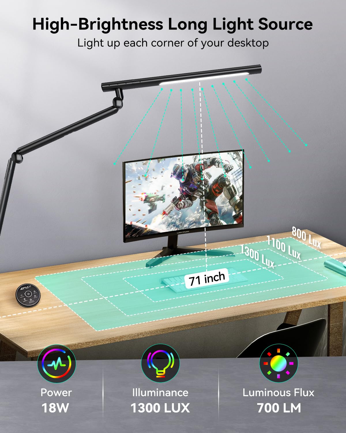 Led Desk Lamp With Clamp, 18W Architect Desk Lamp With Dual Light, Flexible 3 Sections Swing Arm, With Rgb Light, With Remote, W