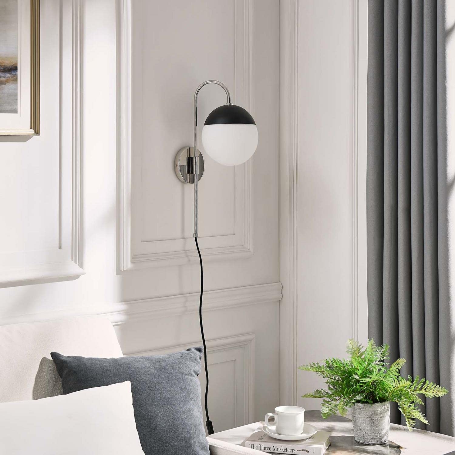 Modway Stellar 1-Light Wall Sconce in Opal Polished Nickel, 7 x 9.5 x 20