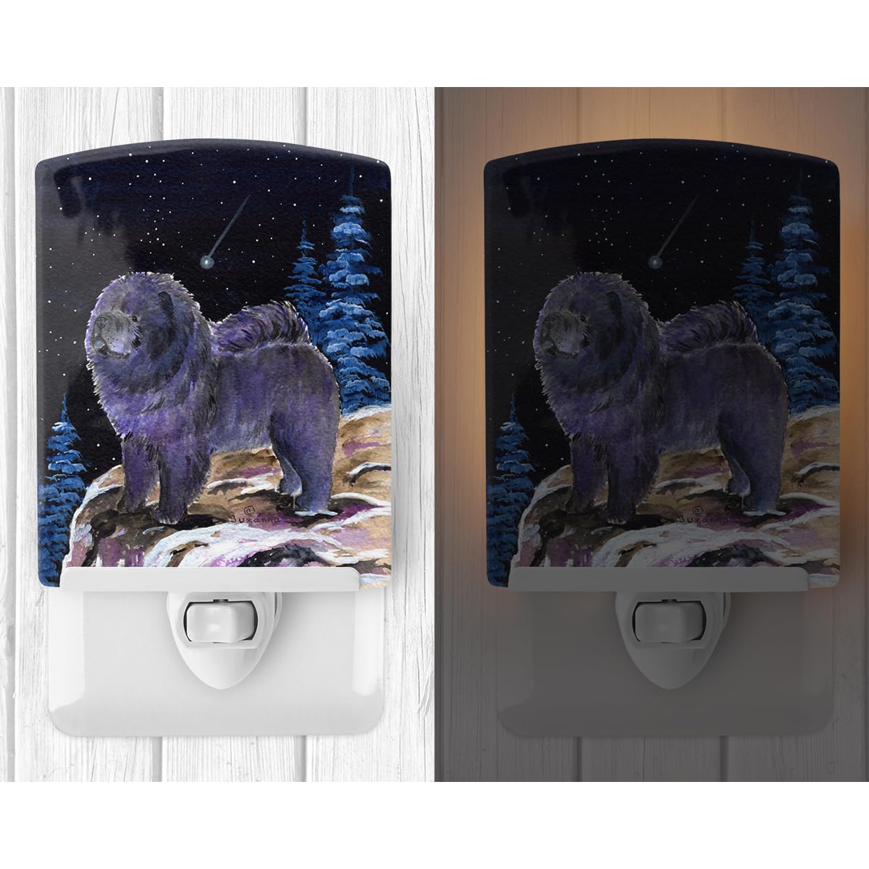 Caroline'S Treasures Ss8456Cnl Starry Night Chow Chow Ceramic Night Light Compact, Ul-Certified, Ideal For Bedroom, Bathroom, Nursery, Hallway, Kitchen, 6X4X3, Multicolor