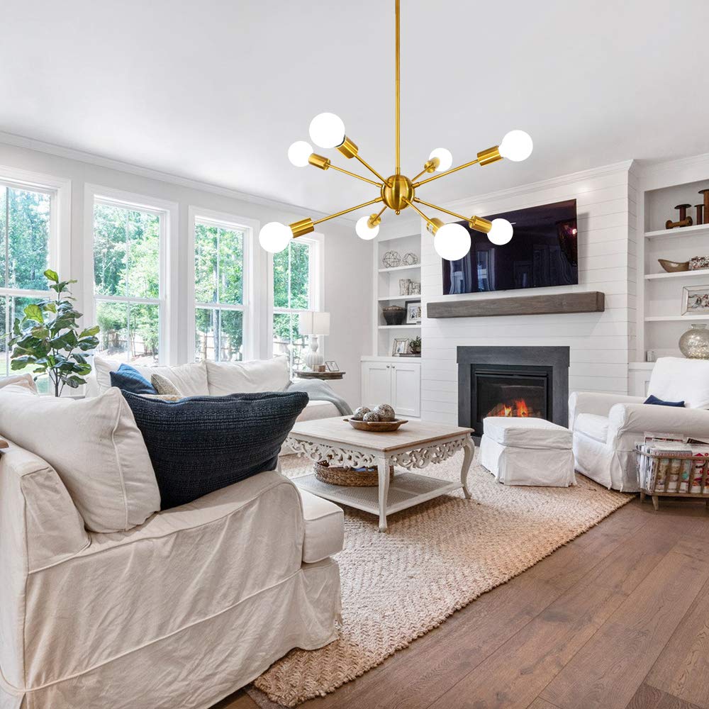 Lynpon 8-Light Gold Sputnik Chandelier - Modern Brass Ceiling Fixture For Dining Room & Entryway