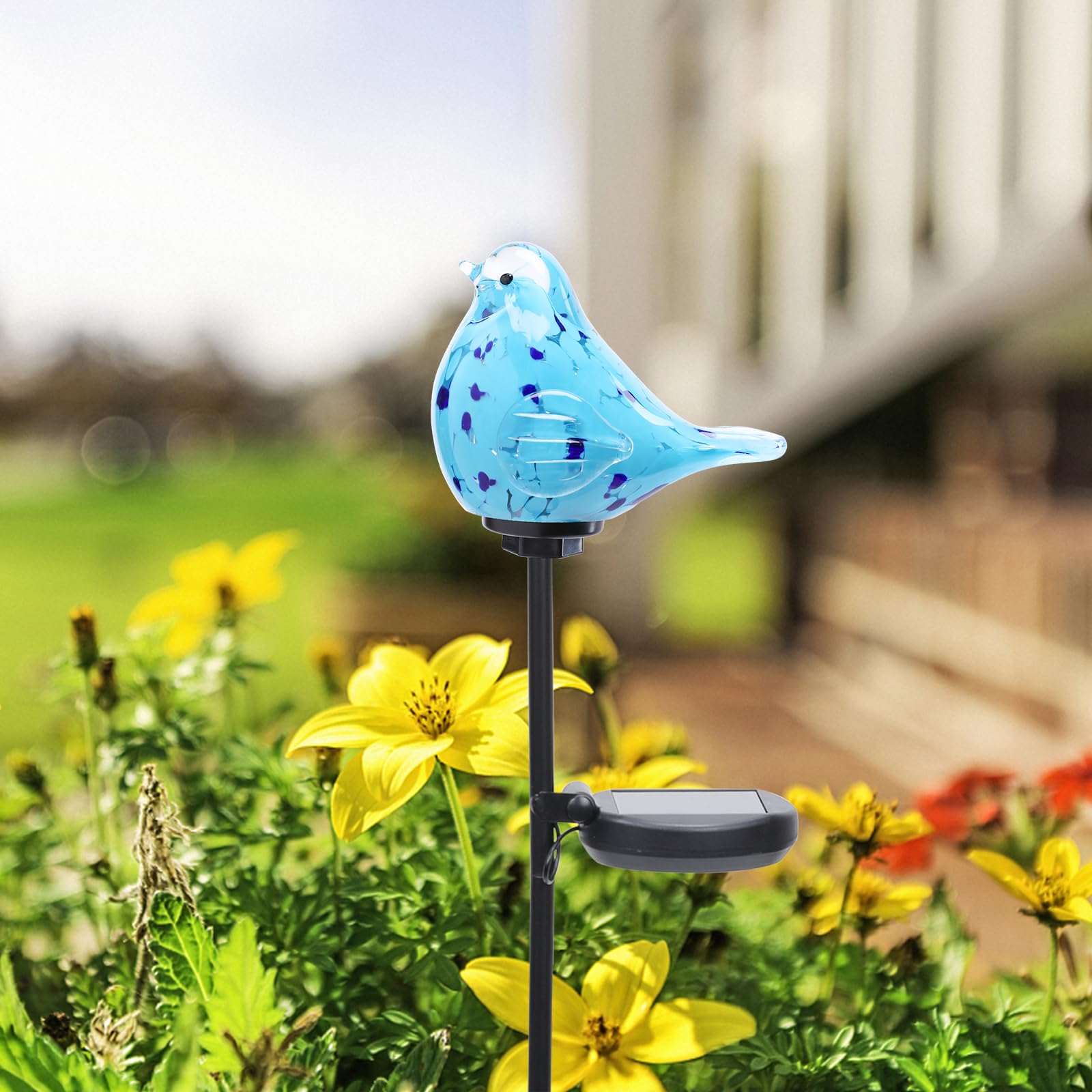 Bshine Solar Garden Bluebird Lights, Hand Blown Glass, Waterproof Stake Decor, Outdoor Decor for Paths, Lawns, Model 5003930