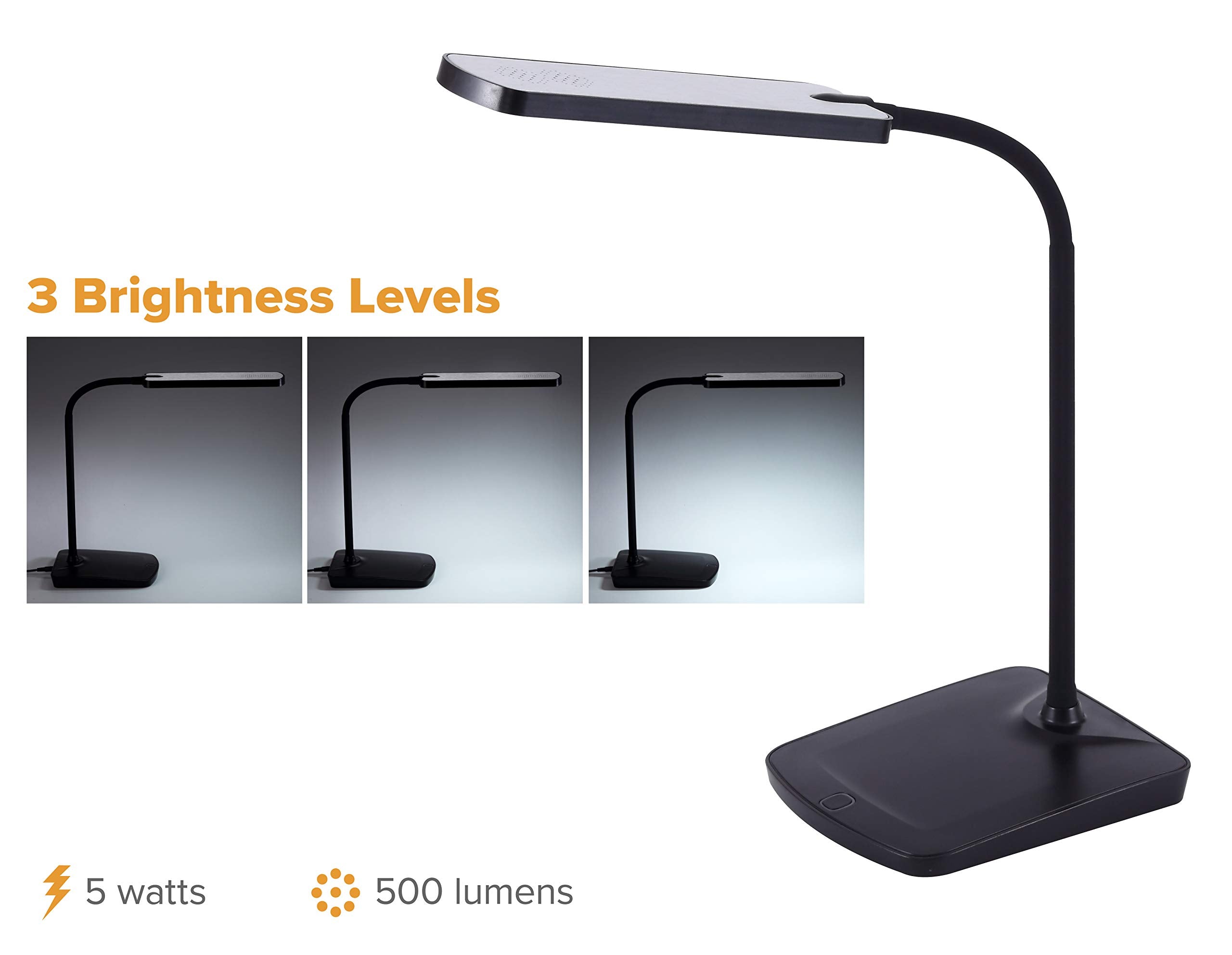 PureOptics LED Goosneck Desk Lamp with USB Charging Port, Touch Activated Dimmer (VLED1505)