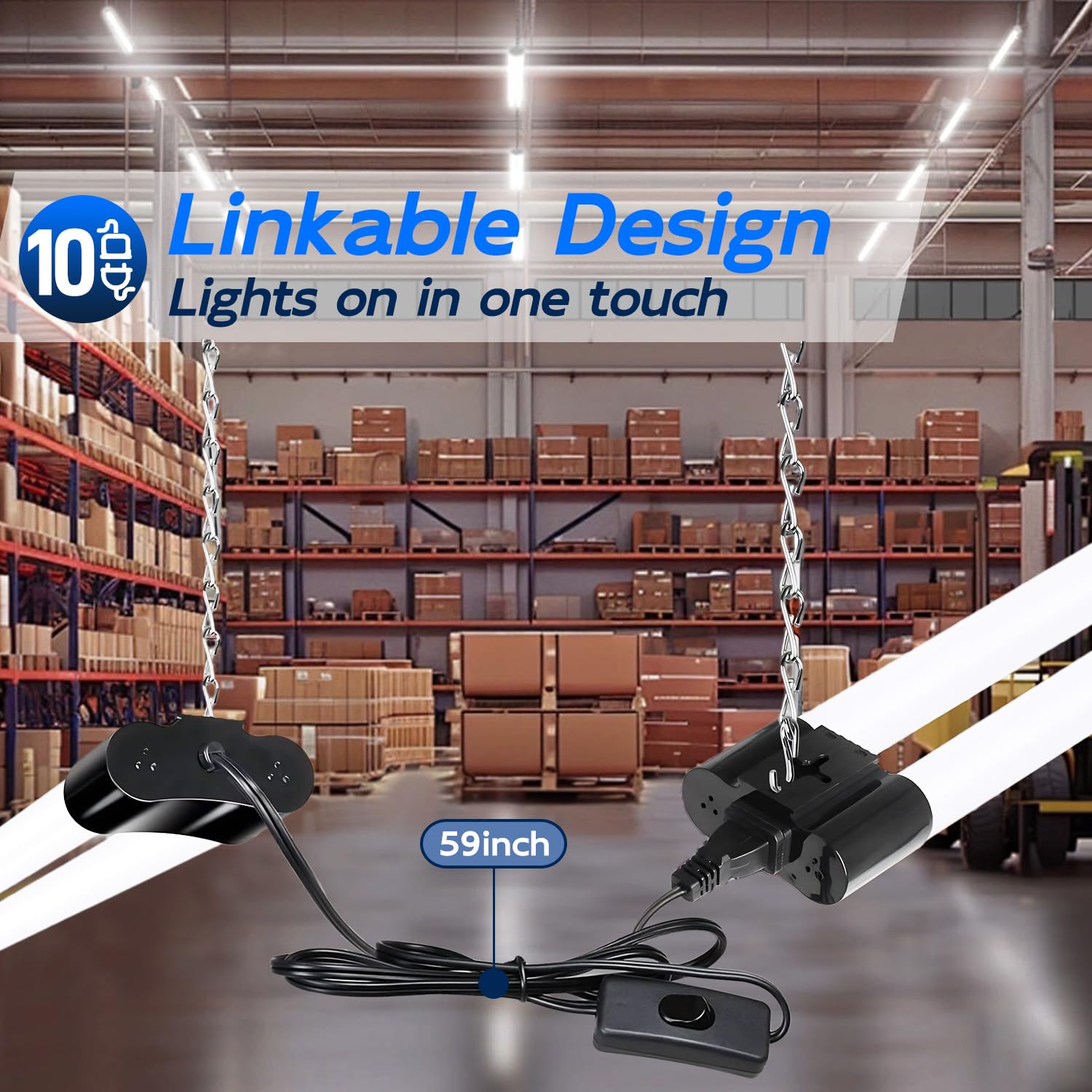 hykolity 10 Pack Linkable LED Shop Light 4FT 6500lm 60W Black HB-Q10-50