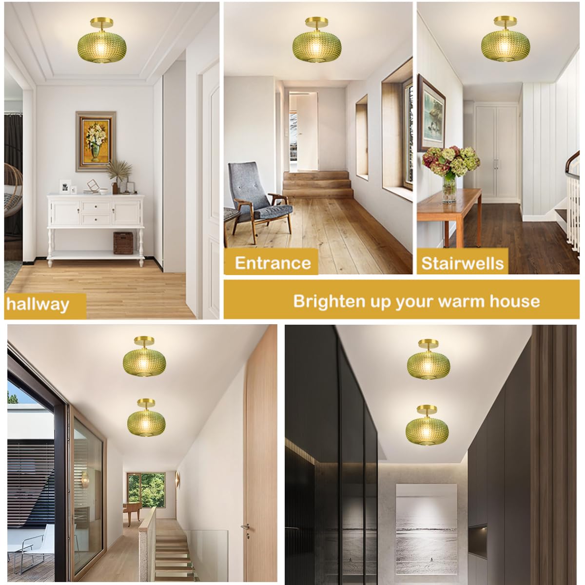 Semi Flush Mount Ceiling Light Fixture Hallway Light Fixtures Vintage Globe Glass Ceiling Fixture With Green Shade Kitchen Ceiling Light Fixture Farmhouse Ceiling Lighting For Bathroom Entryway Porch