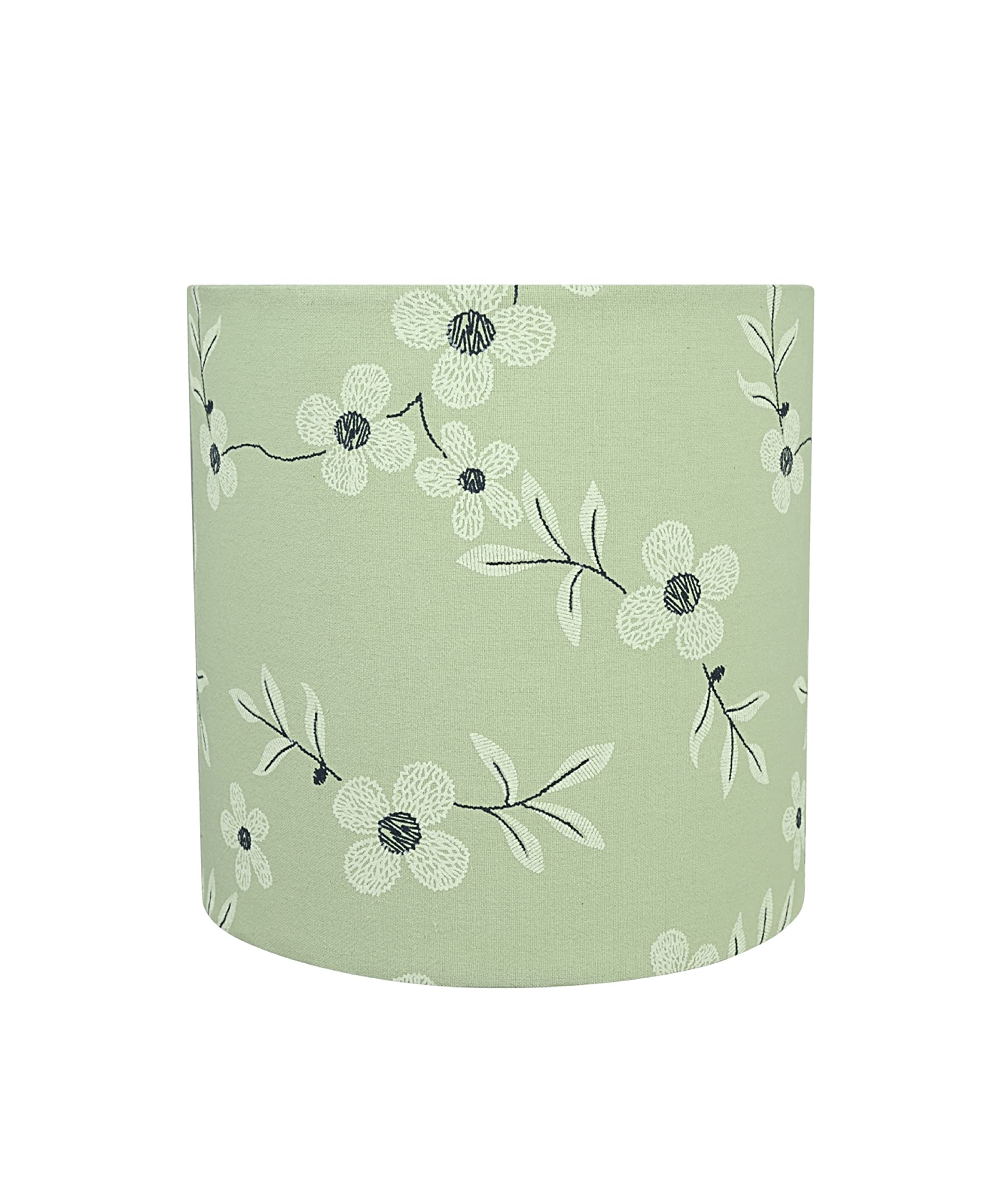 Aspen Creative Lamp Shade, Transitional Drum, Printed Fabric, 8in x 8in x 8in, Tea Green with White Flowers, Model 31235A