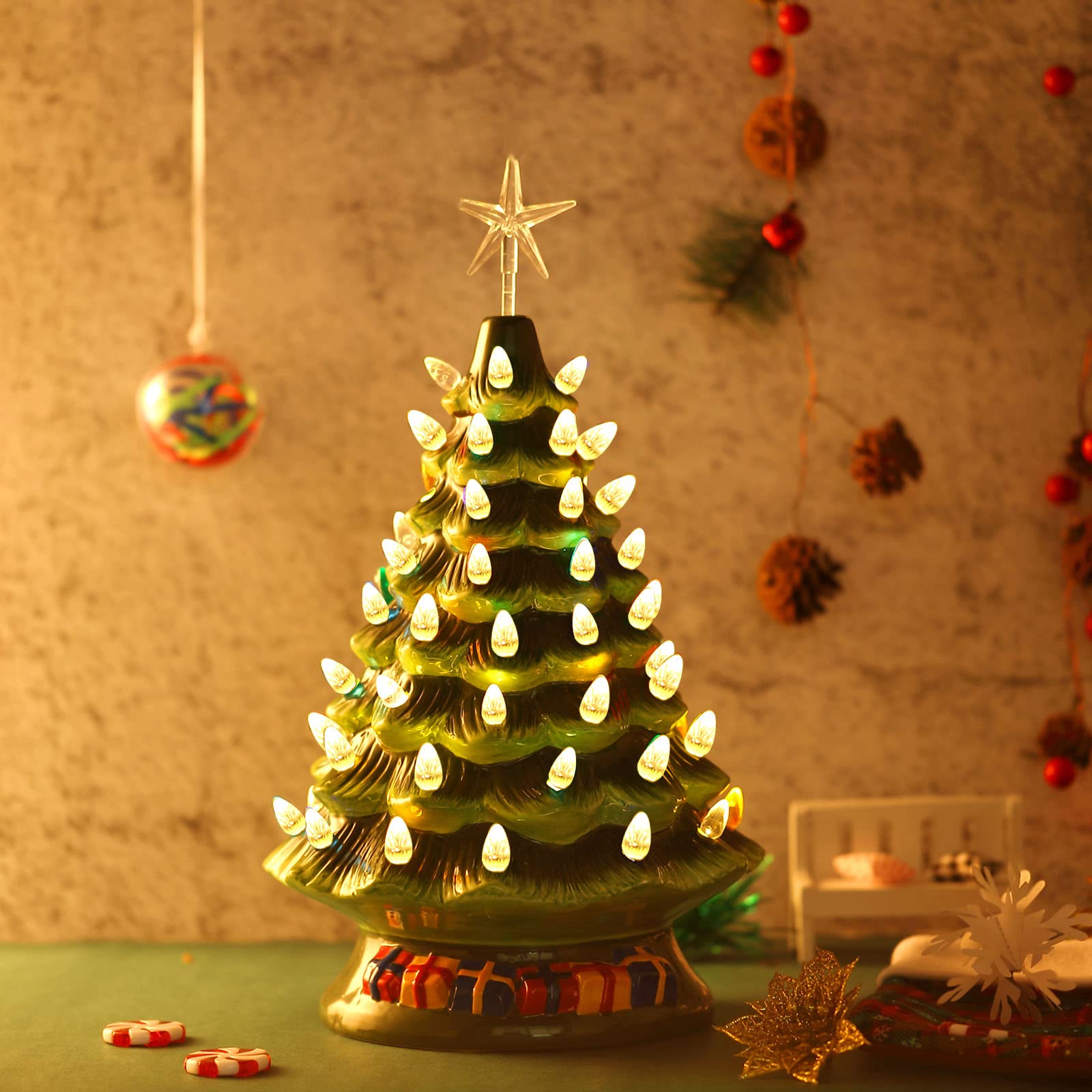Boao 100 Pieces Ceramic Christmas Tree Bulbs And 5 Stars Replacement Plastic Bulbs For Ceramic Christmas Tree Decorations(4.7 Mm Diameter,Transparent)