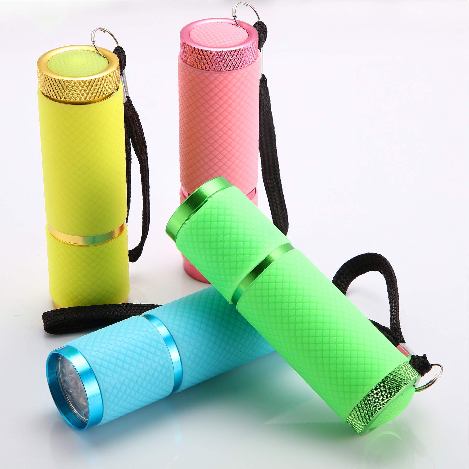 Mudder 8 Pieces Glow in Dark Flashlights 9 LED Rubber Coated Mini Torch Portable in Green, Yellow, Blue, Pink