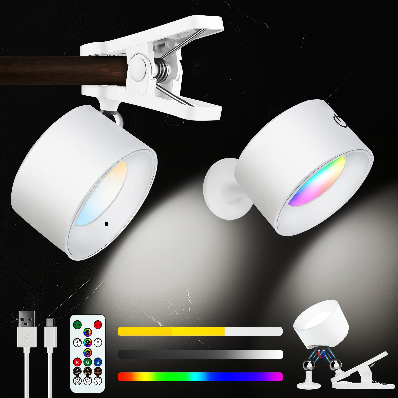 Adetu Led Wall Sconces 2 Pcs With Remote, Wall Mounted Lights Rechargeable Battery Operated, 3 Color Temperatures & Dimmable Wal