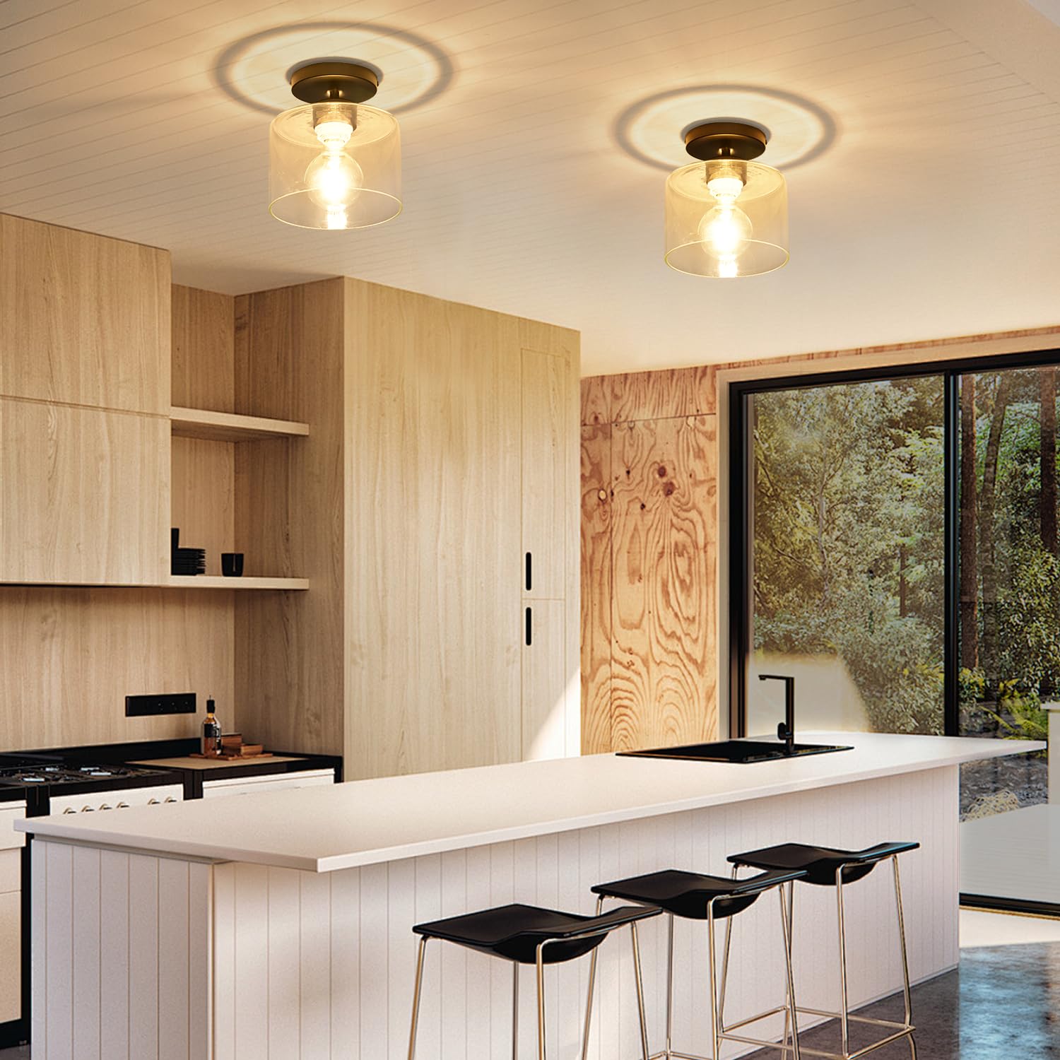 SINMILA Semi Flush Mount Ceiling Light, Metal, Clear Glass Shade, Model C10, 1 Pack