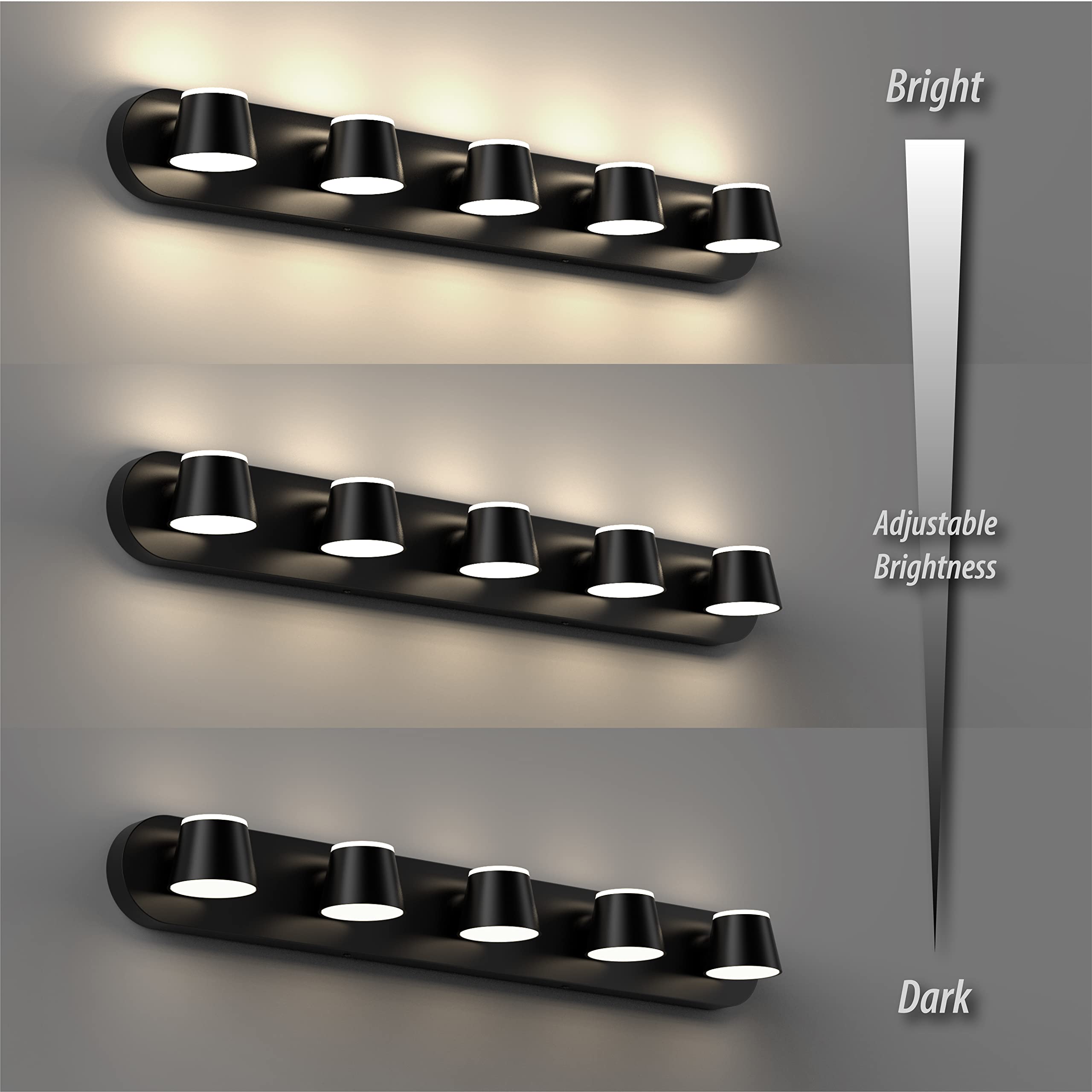 URSOLA 5 Light Bathroom Vanity Light Fixtures, Dimmable, 34in Black Acrylic, Model 7540-5T
