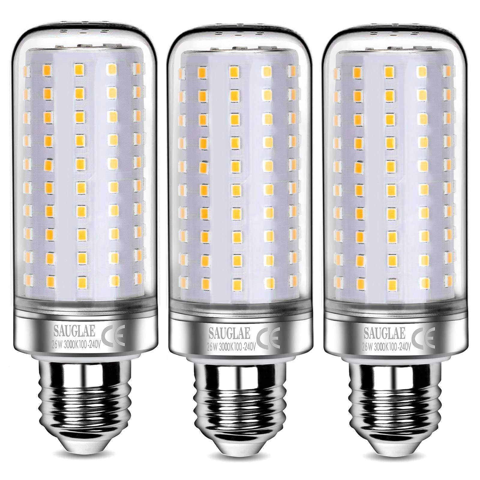Sauglae 26W Led Bulbs, 200W Incandescent Bulbs Equivalent, 3000Lm, 3000K Warm White, E26 Large Edison Screw, Pack Of 3
