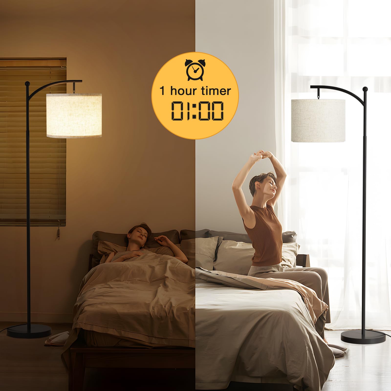 Ambimall 60'' Floor Lamp With Remote Control And Stepless Dimmable Bulb, Colors Temperature & Brightness Adjustable, Modern Floo