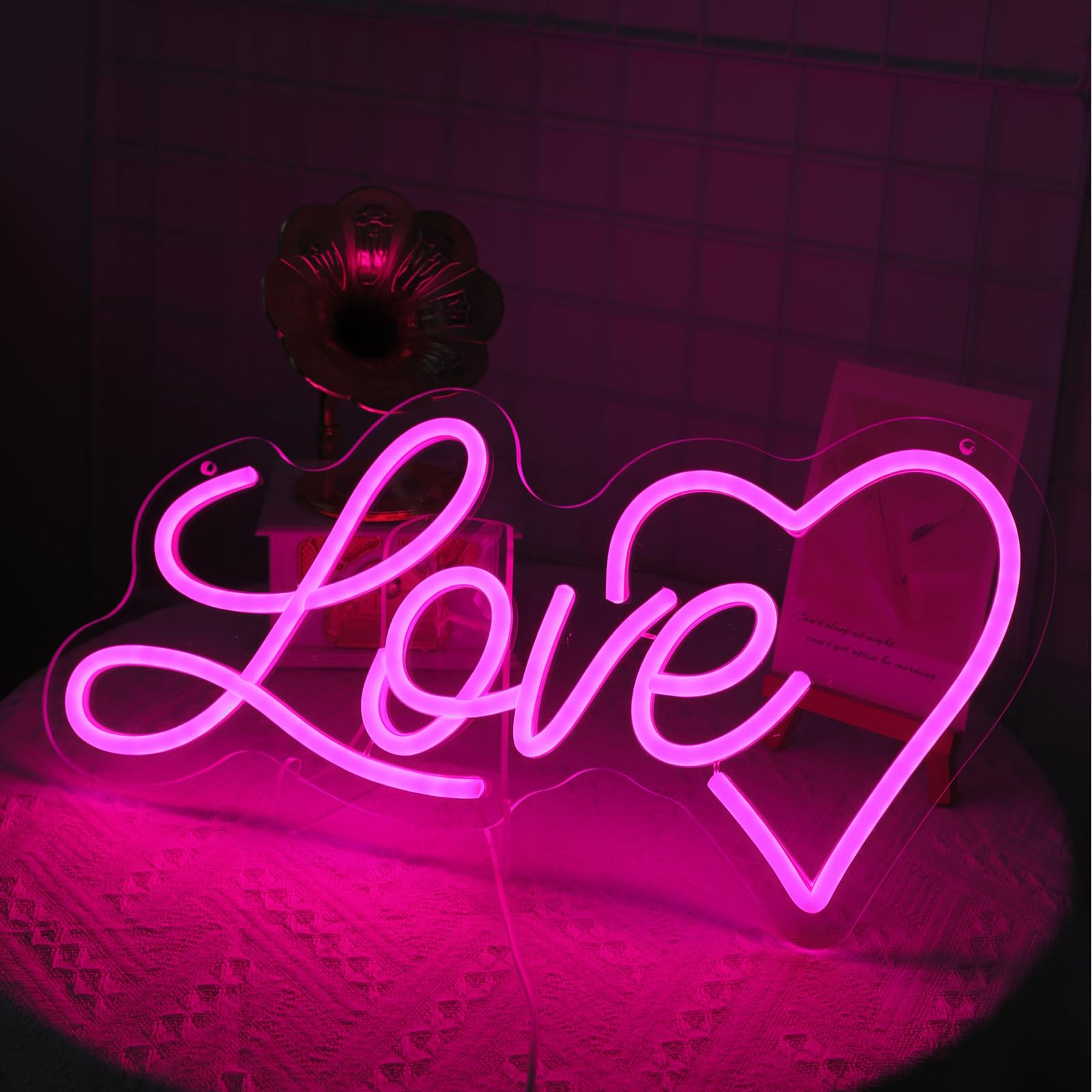 ENUOLI XO Neon Sign, Pink LED Wall Light, Dimmable, USB Operated, Acrylic XO, Model mBB.010