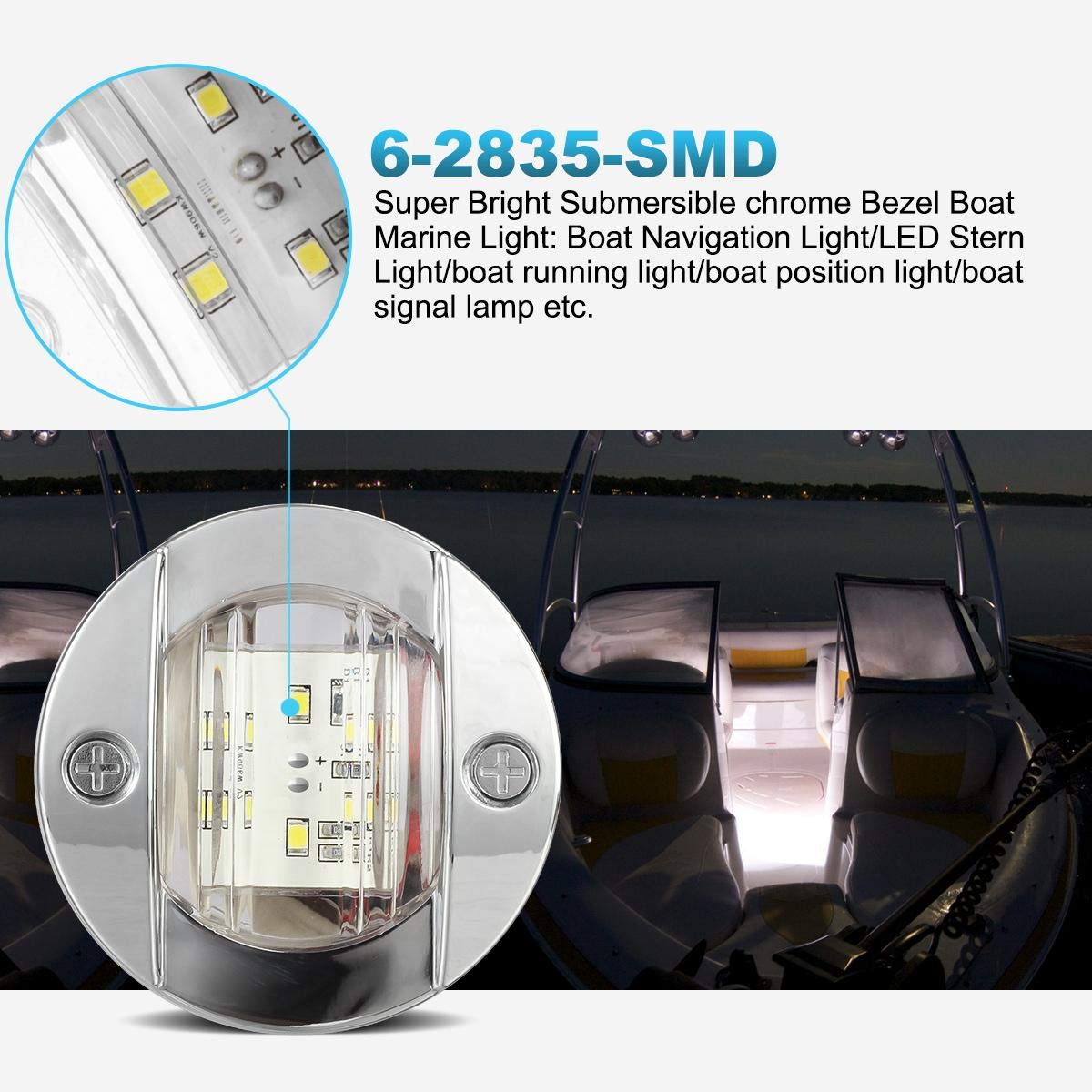 Partsam 3 Waterproof Boat Marine White Led Lights  Courtesy Light  Transom Stern Cabin Lighting For Pontoon Kayak Sailboat  Surface Mount 12V (Pack Of 2)