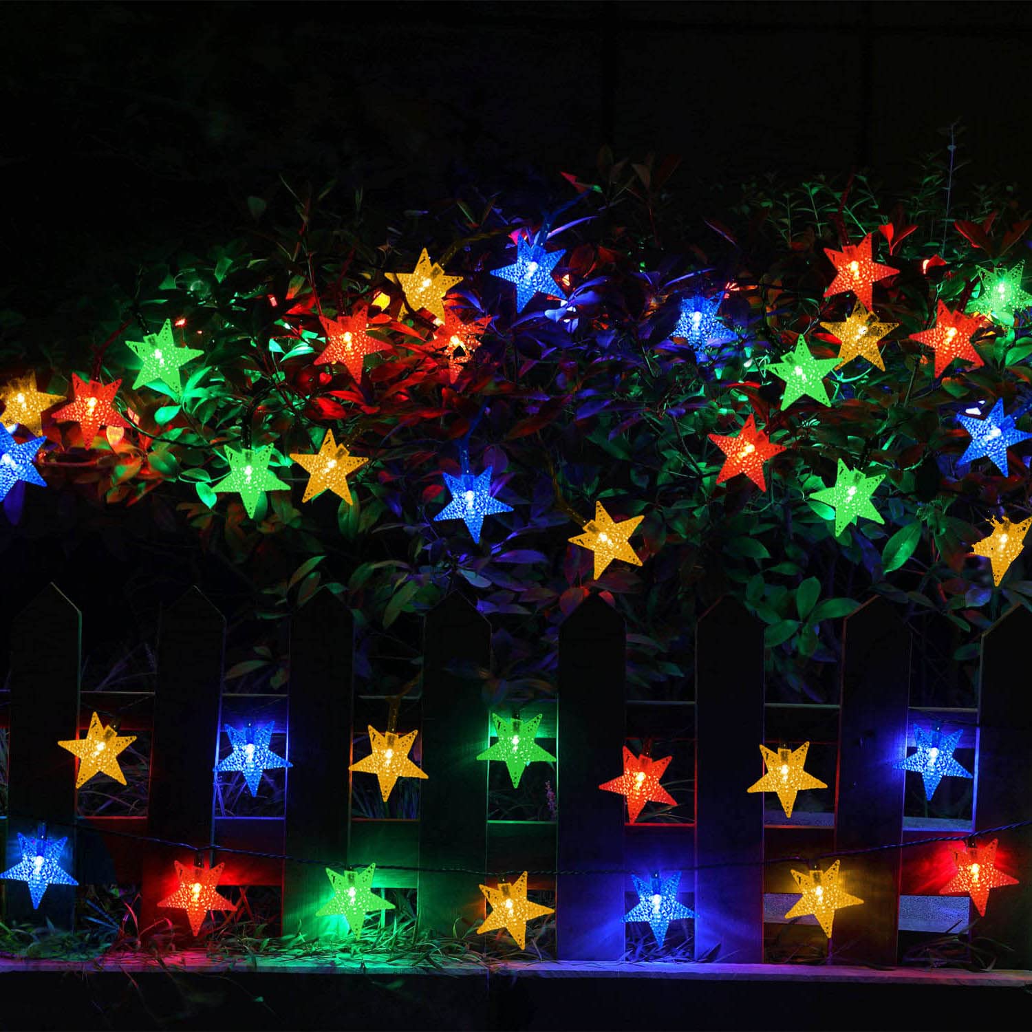 Windpnn Solar Star String Lights, 30FT 50LED, Multicolored, Waterproof, Ideal for Outdoor, Home, Wedding, Christmas Decoration