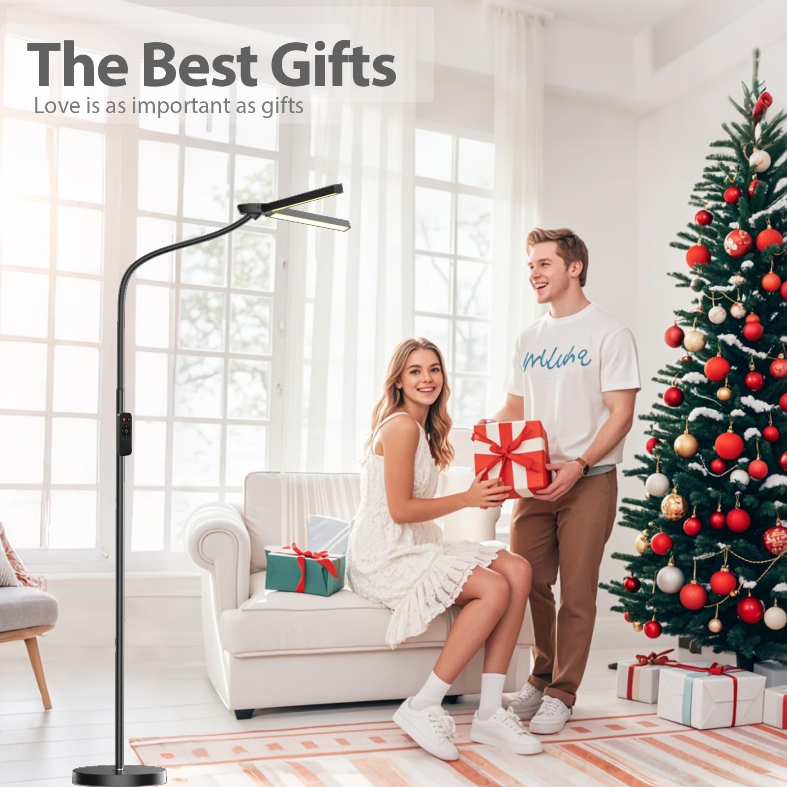 Starmoitic Led Floor Lamp, 24W 2400Lm Tall Reading Lamp, Floor Standing Office Task Lamp, Double Head Lash Light, Adjustable Gooseneck Craft Light, Dimmable Tattoo Light, Puzzle Lamp For Living Room