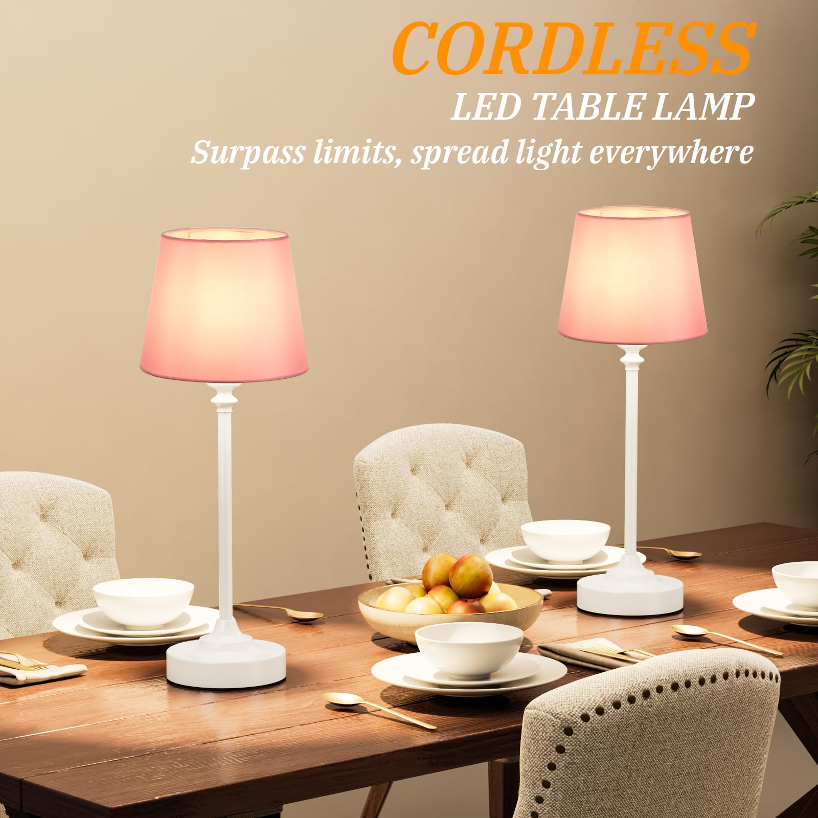 Cordless Table Lamps Rechargeable Set - 2 Pack White 4000Mah Battery Operated Lamps For Decor, 3000K Stepless Dimming Touch Cont
