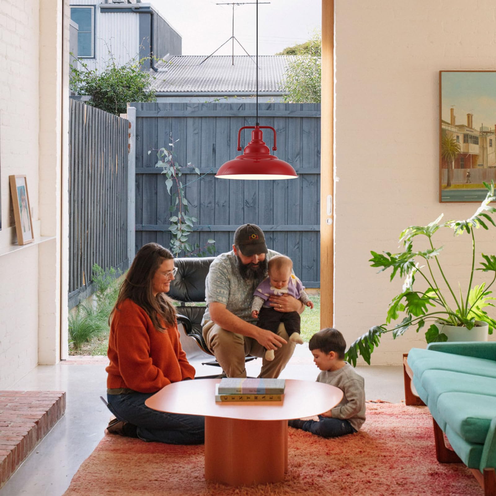 Sesiment Red Farmhouse Pendant Lights 3 Packs, Metal Pendant Lights Kitchen Island, Industrial Pendant Light, Hanging Island Pen