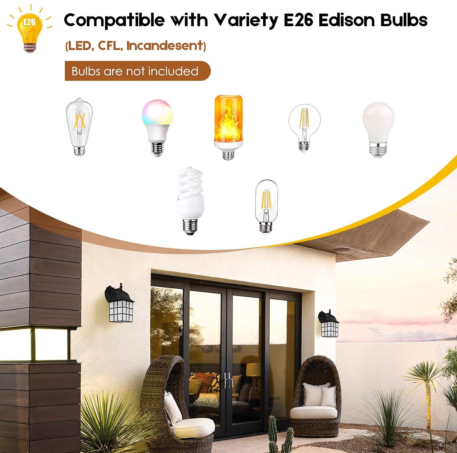 Brightever Outdoor Wall Lantern 2-Pack, Dusk to Dawn, Black Metal Sconce with Photocell Sensor, Model 9033-BK