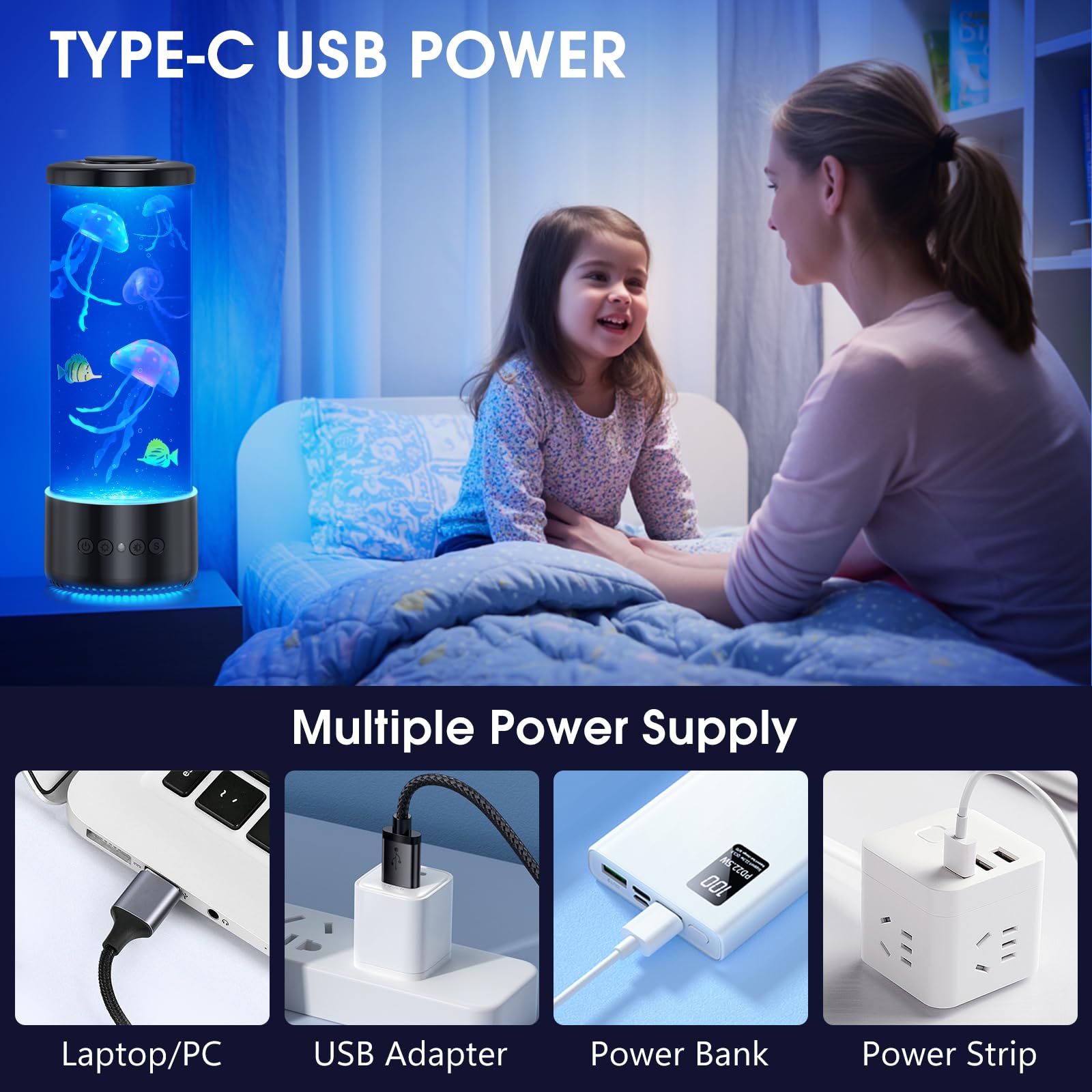 tuknuga Jellyfish Lamp with 17 Colours Setting and Remote Control, 4 Light Modes, Jelly Fish Table Lamp for Children Adults, Moo