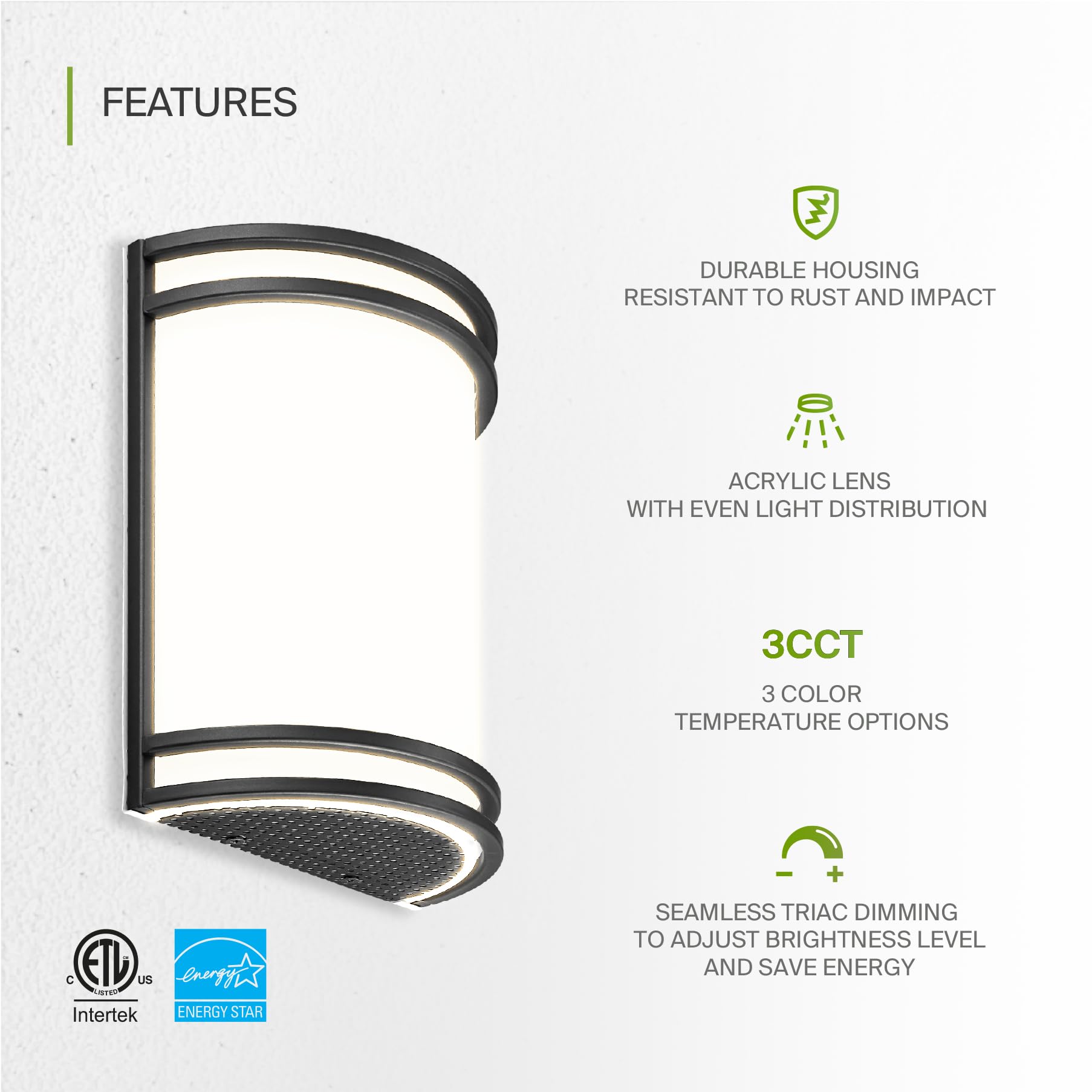 ASD LED Wall Mount Sconce - 10 Inch Matte Black, 3000K/4000K/5000K Adjustable - Durable Alloy Aluminum & Frosted Glass - 4 Pack
