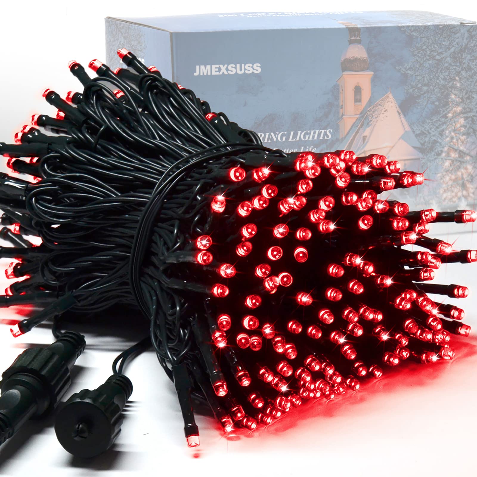JMEXSUSS 200 LED Red String Lights, 66ft Expandable, 8 Modes, Indoor Outdoor Decor, Plastic, Model EXS-S-0200