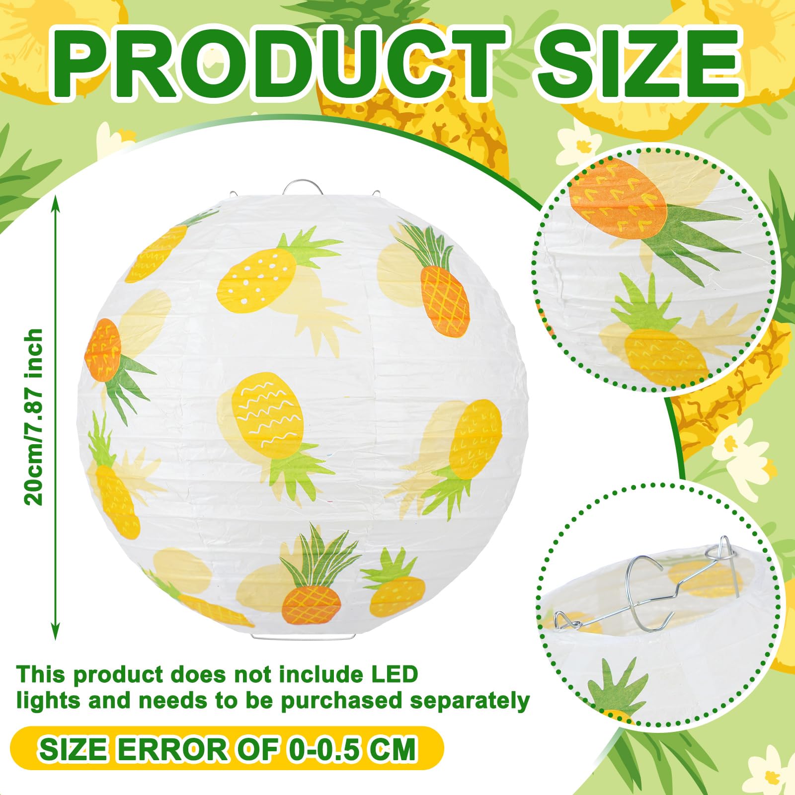 Panelee 12 Pcs Summer Pineapple Paper Lanterns - 8" Tropical Party Decorations for Luau, Birthday, Bachelorette Celebrations