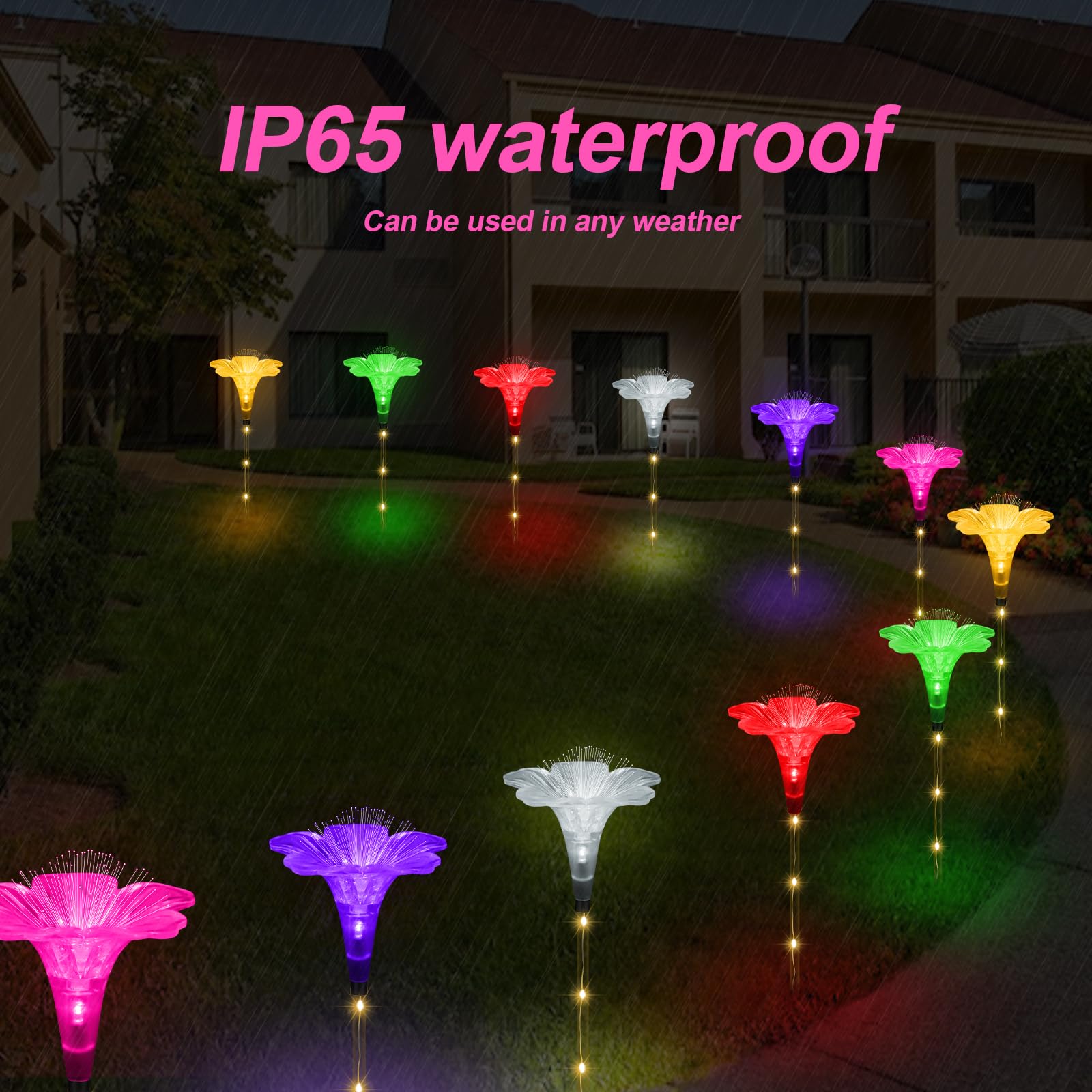X-Giftkey Solar Garden Lights For Mom Gifts Decor Outdoor,6Pack Fiber Optic Lily Flowers With Unique Housewarming Gifts Outdoor,Solar Path Lights For Valentines Day/Mom/Wedding/Party/Yard Decor