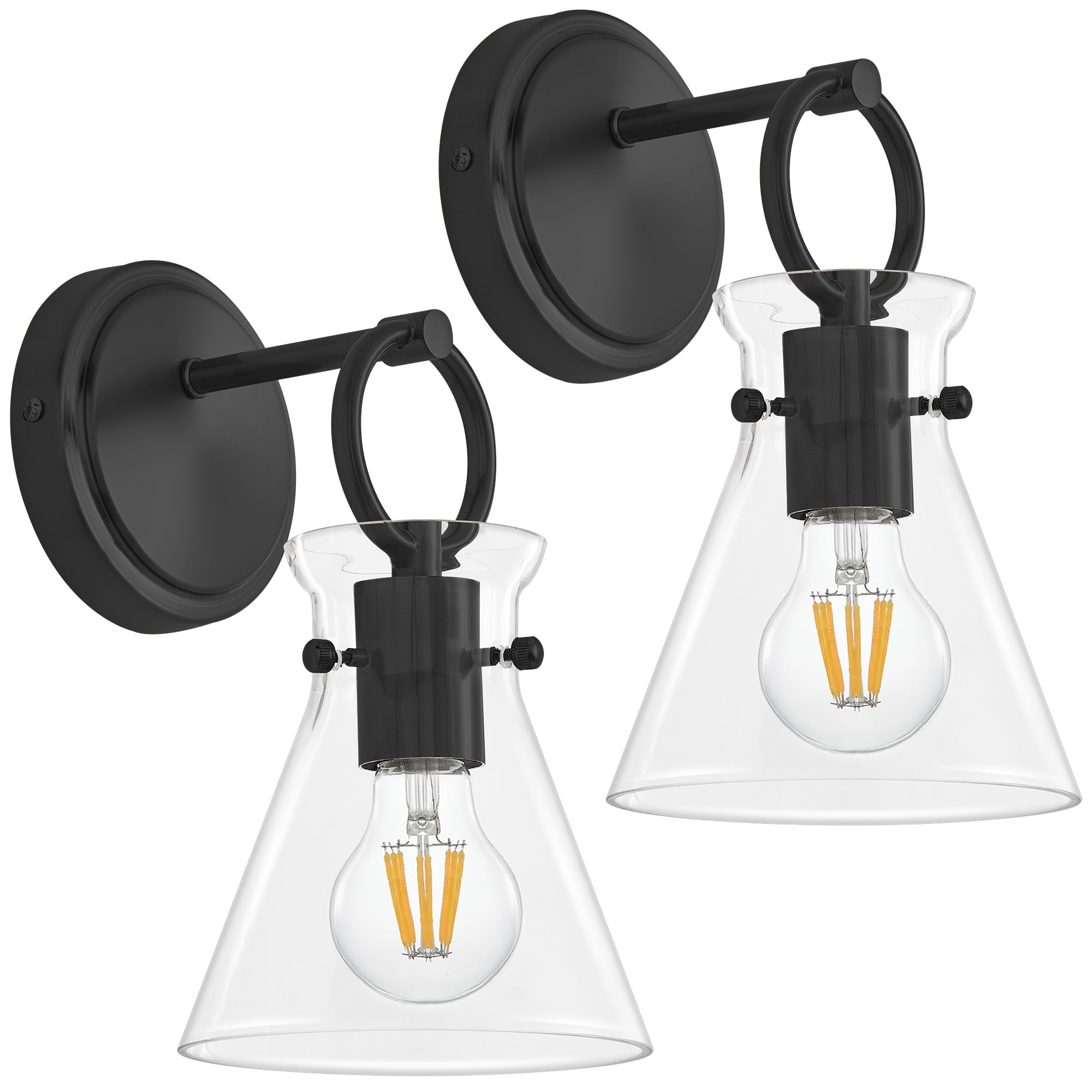 Gednbo Wall Sconces Set Of 2 Modern Vanity Light Fixtures For Bathroom Black Wall Mount Lighting Lamp Hardwired Farmhouse Wall Lights With 6 Inch Clear Glass Shade For Bedroom Living Room Mirror
