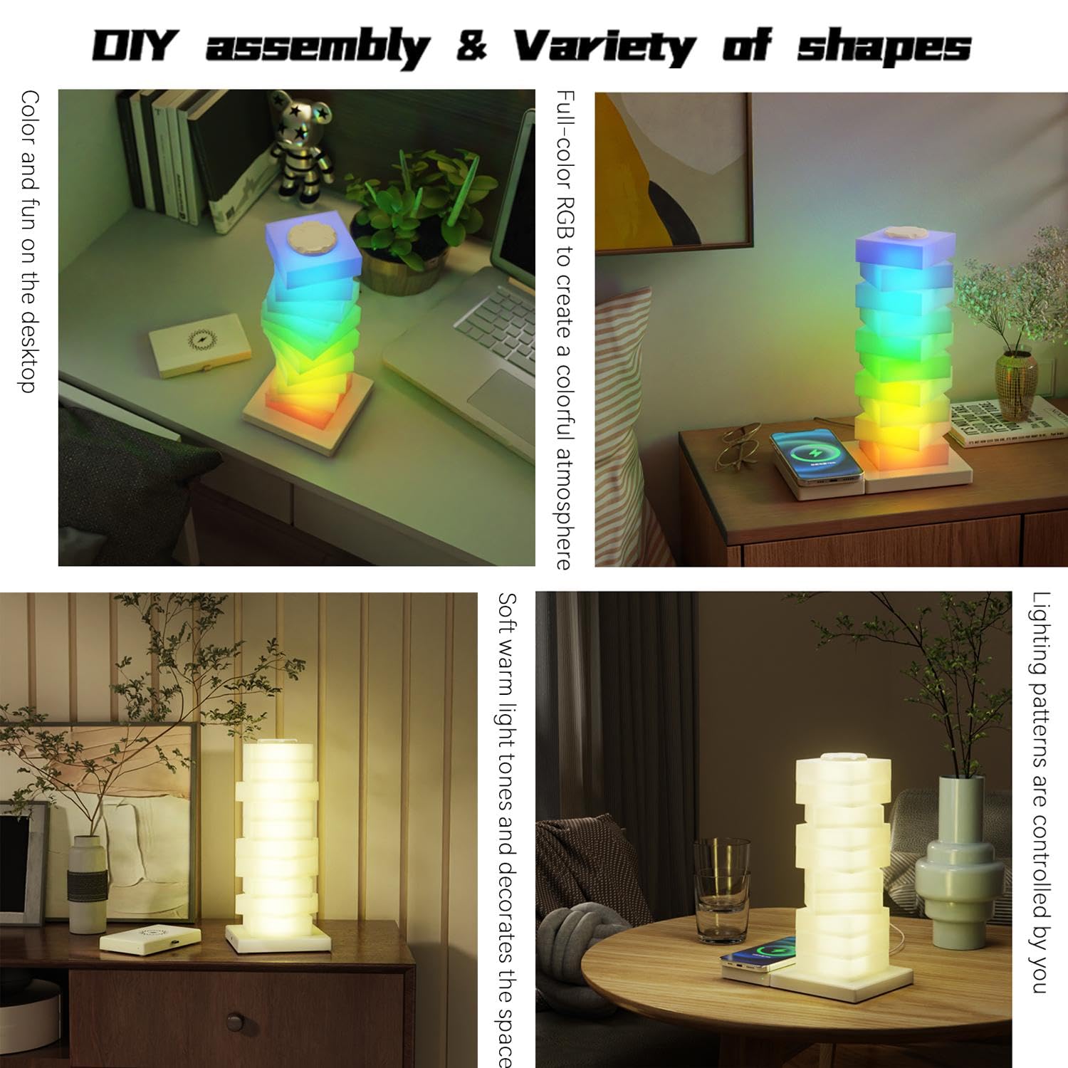Wrrlight Modern Table Lamp, Led Bedside Lamp With Wireless Charging, Rgb Touch Control Nightstand Lamp For Living Room, Bedroom,