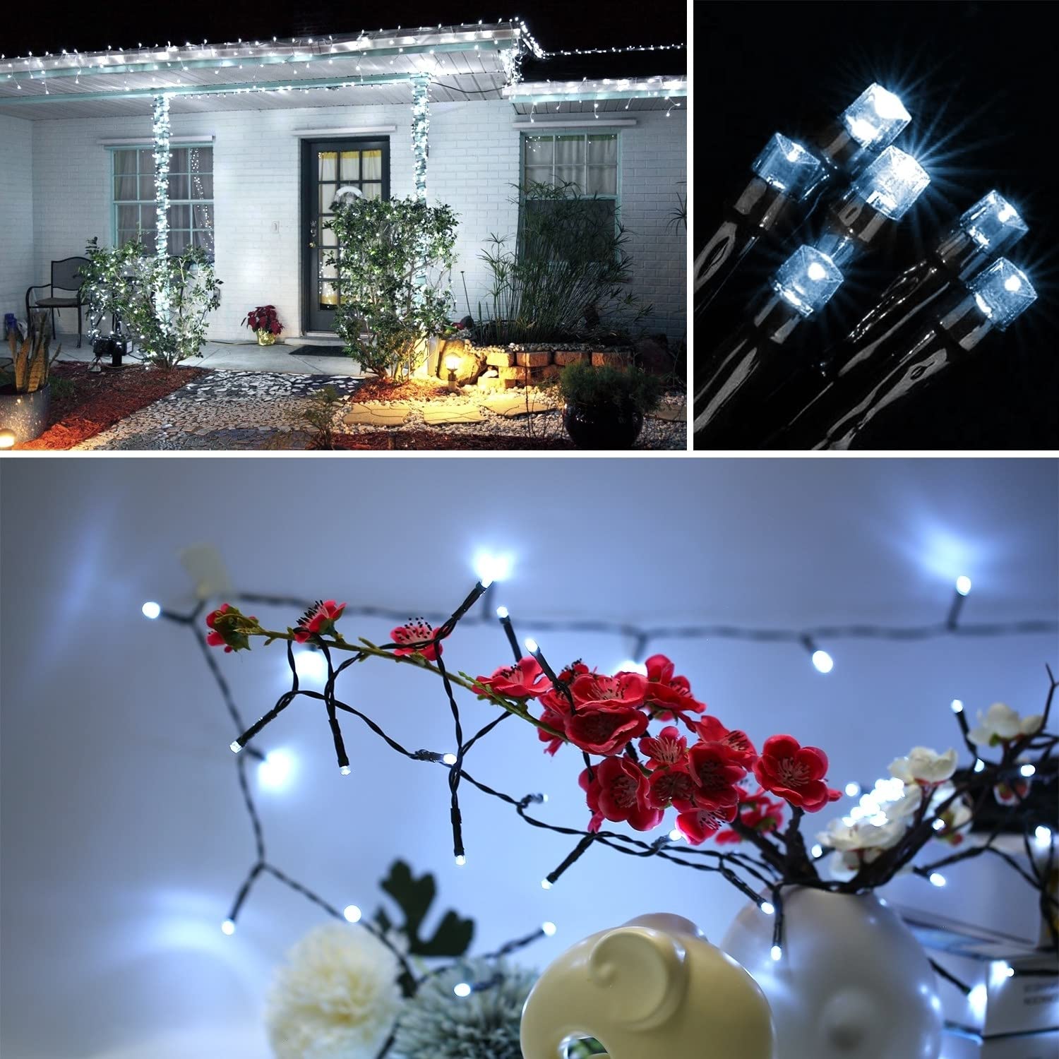 Kocaso 22M Solar String Lights, 200 Leds, 8 Modes, Waterproof White Fairy Lights For Decor